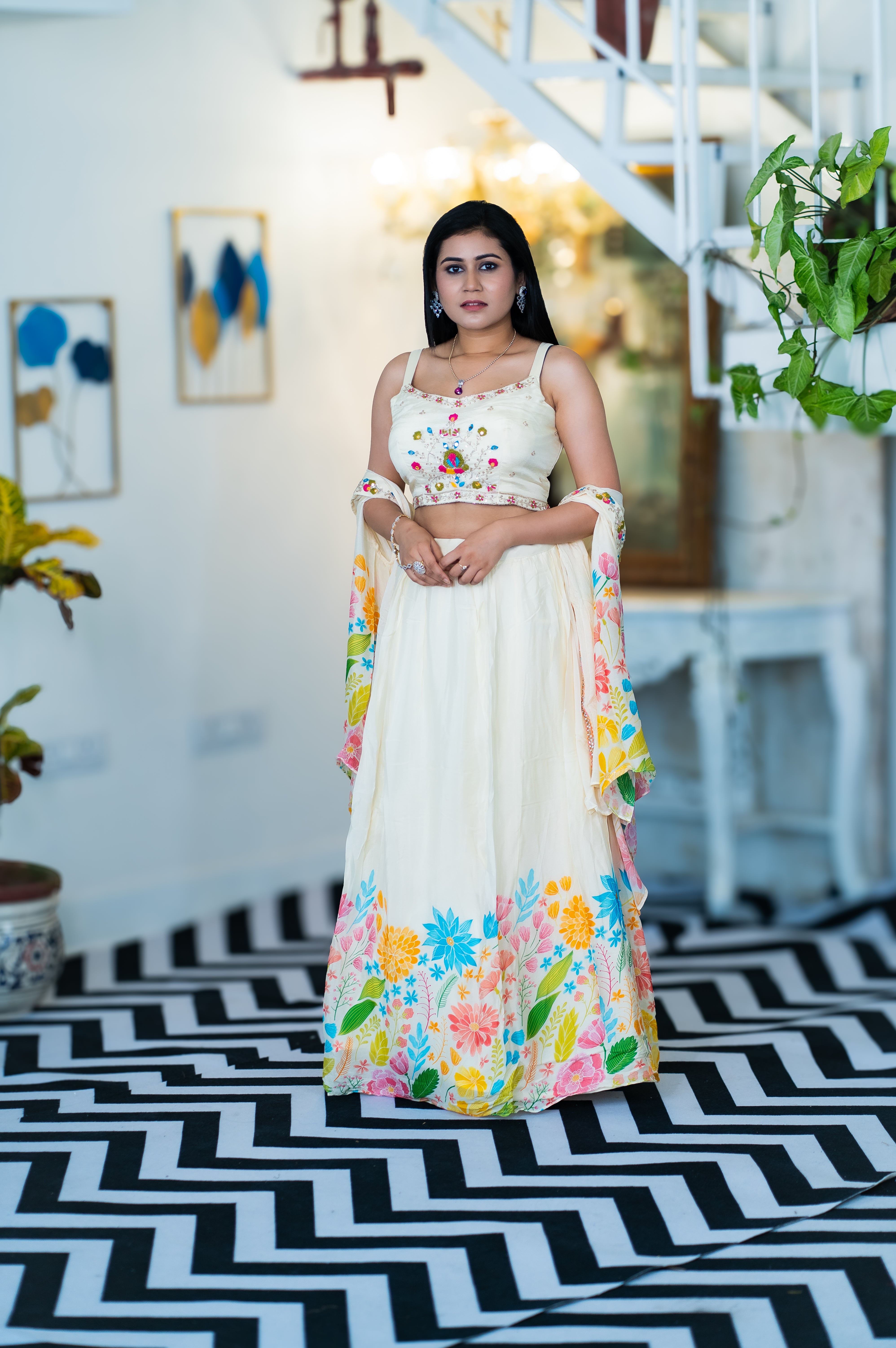 White Floral Three-Piece Dress - Keya Seth Exclusive