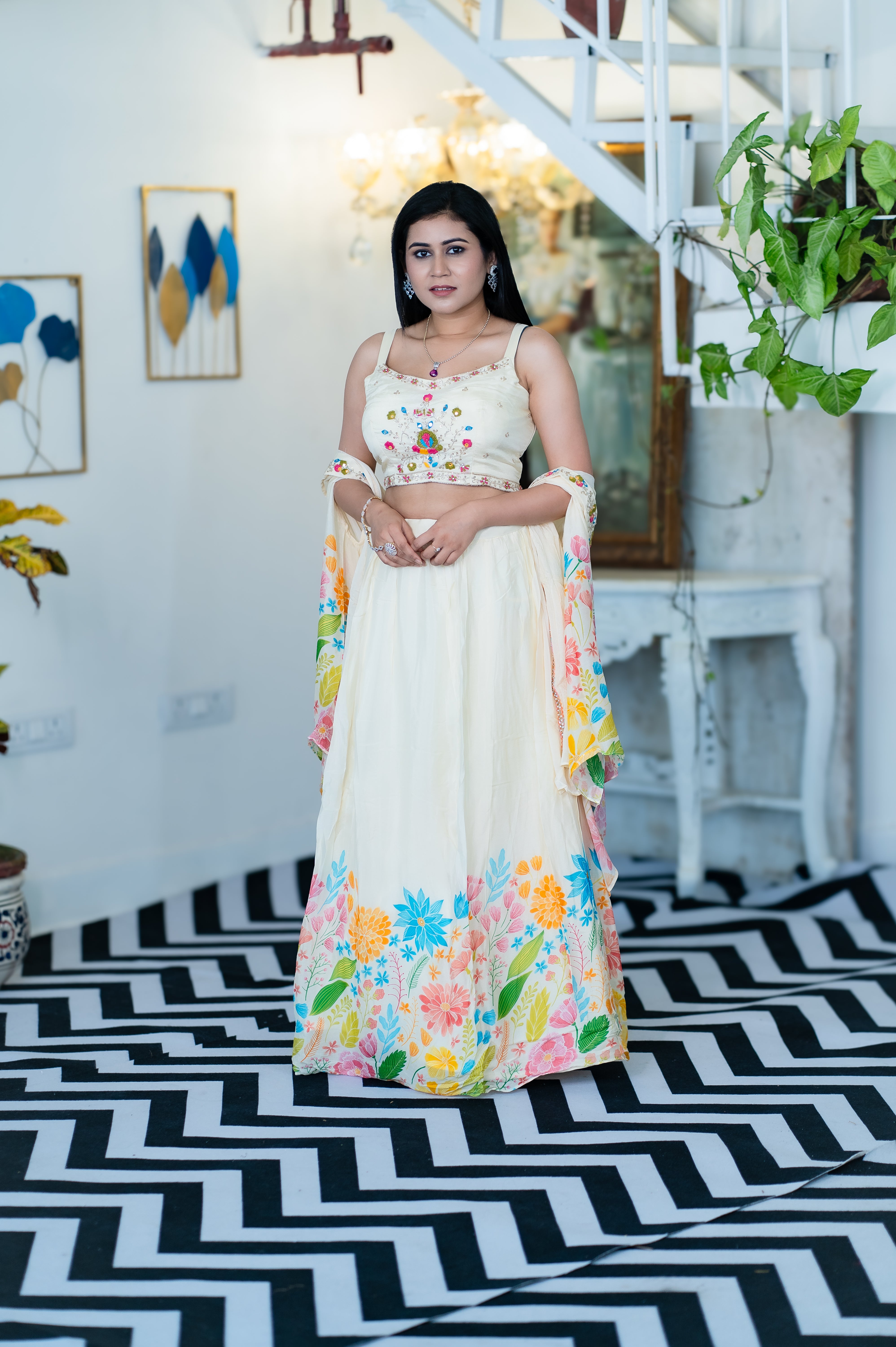White Floral Three-Piece Dress - Keya Seth Exclusive