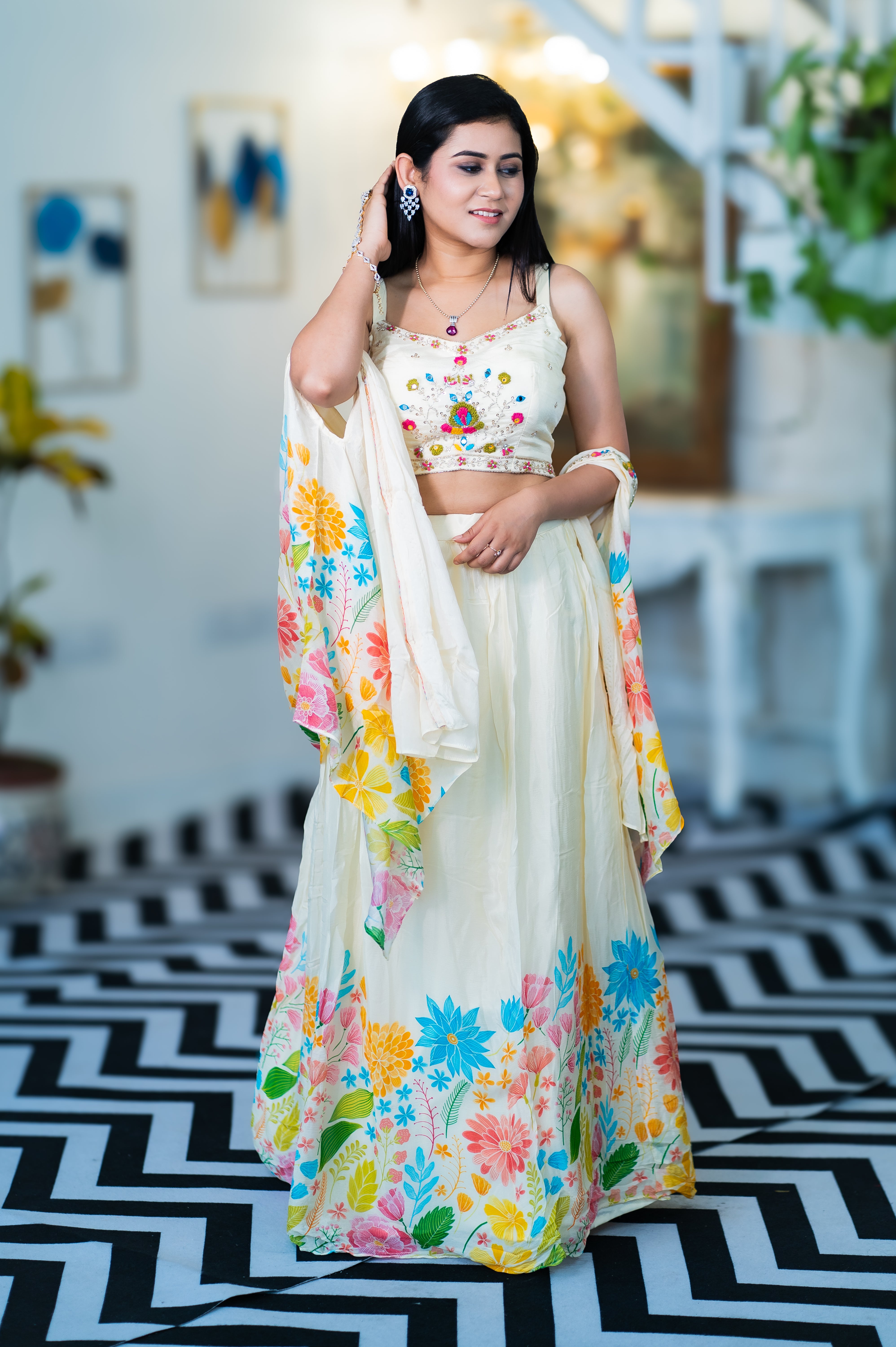 White Floral Three-Piece Dress - Keya Seth Exclusive