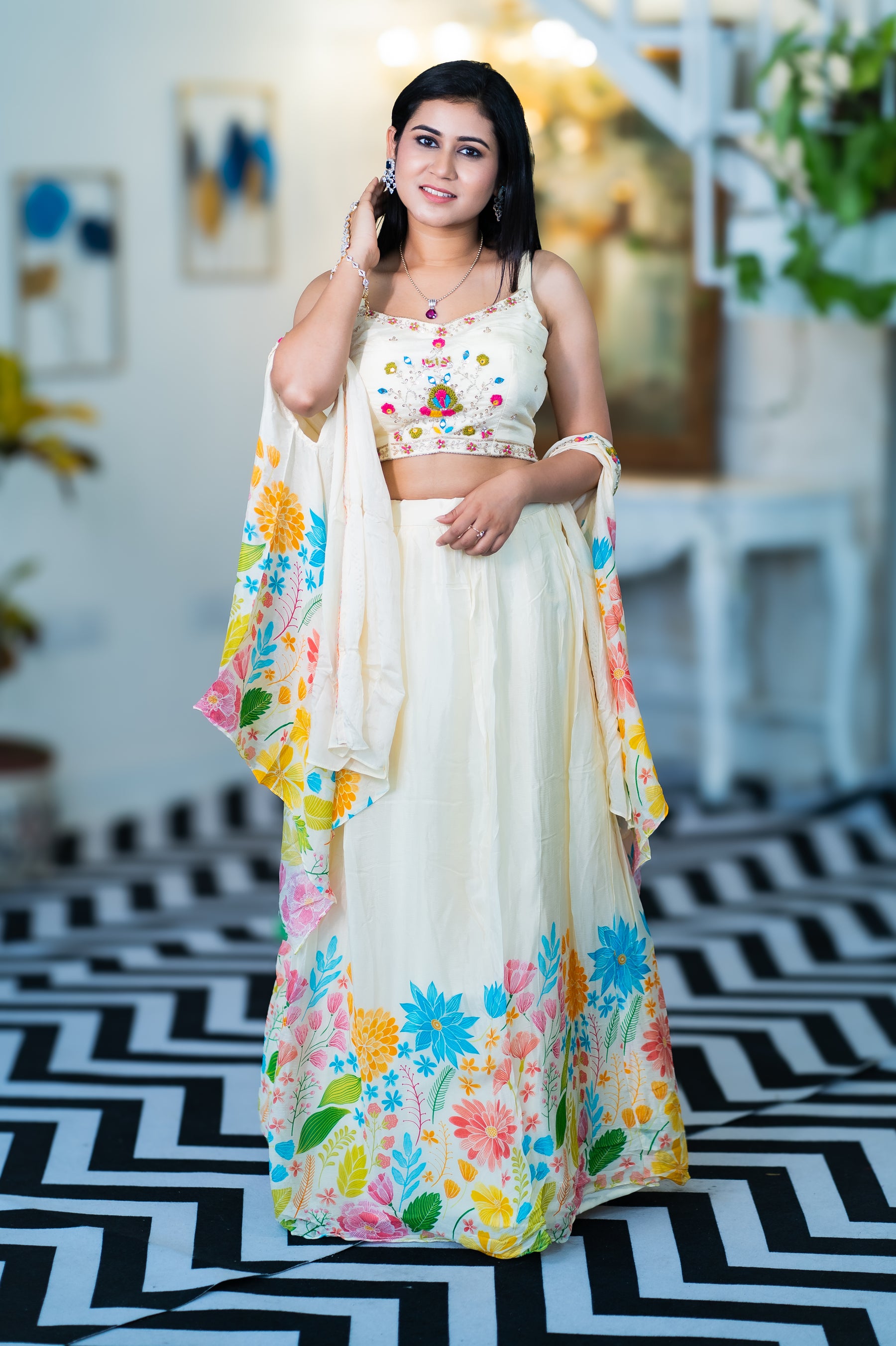 White Floral Three-Piece Dress - Keya Seth Exclusive
