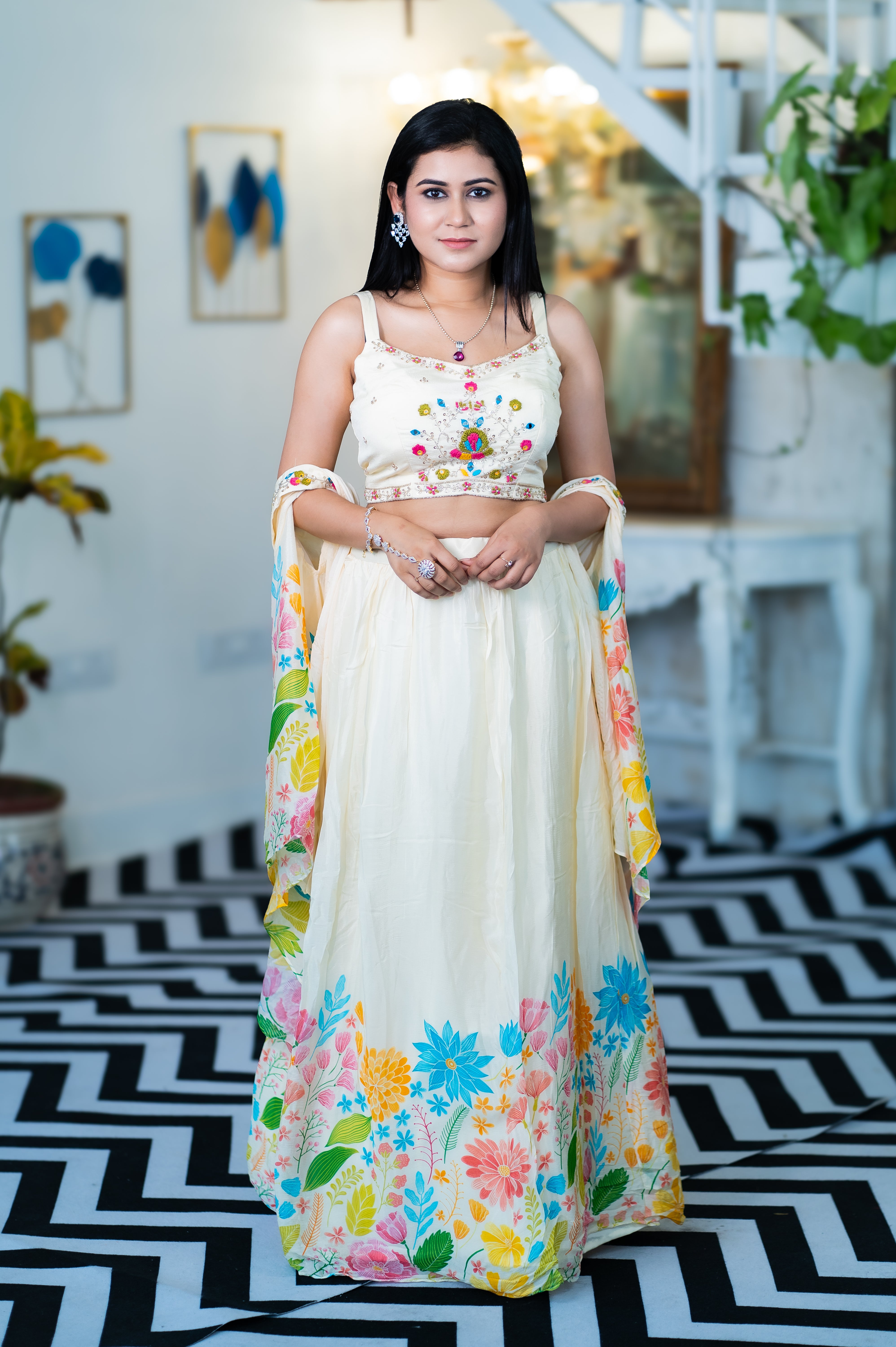 White Floral Three-Piece Dress - Keya Seth Exclusive