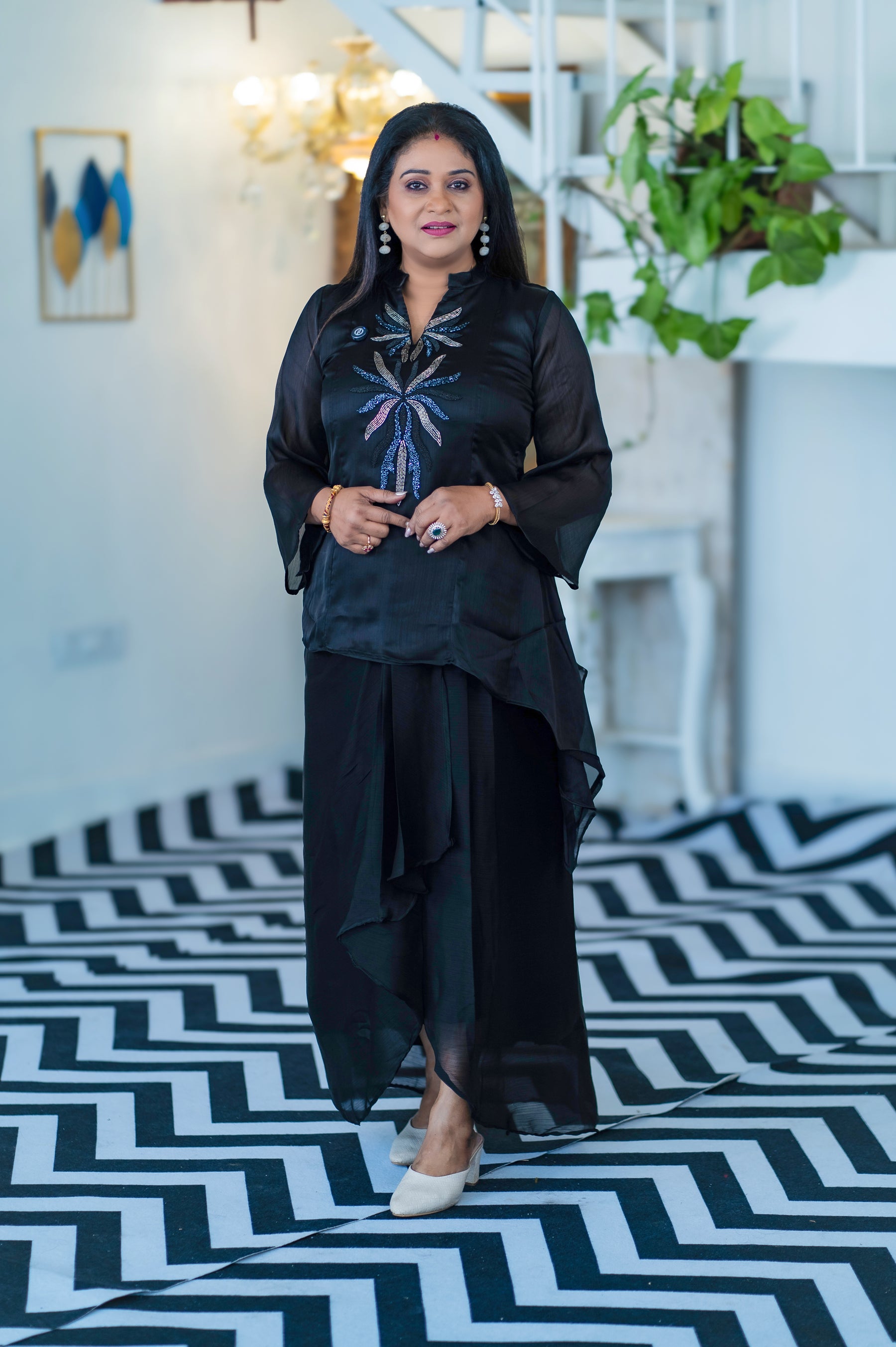 Black Top and Dhoti Pant Set - Keya Seth Exclusive