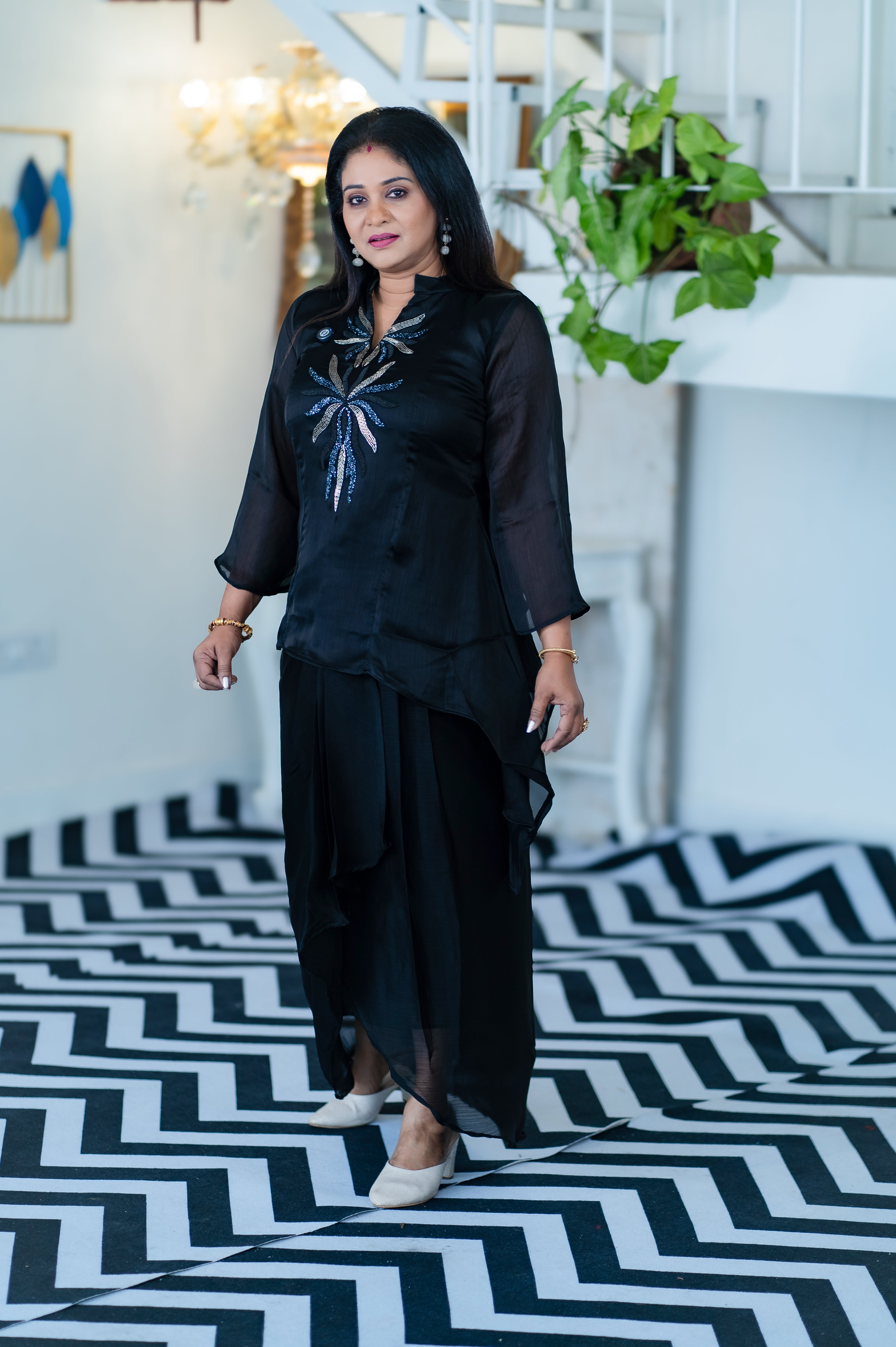 Black Top and Dhoti Pant Set - Keya Seth Exclusive