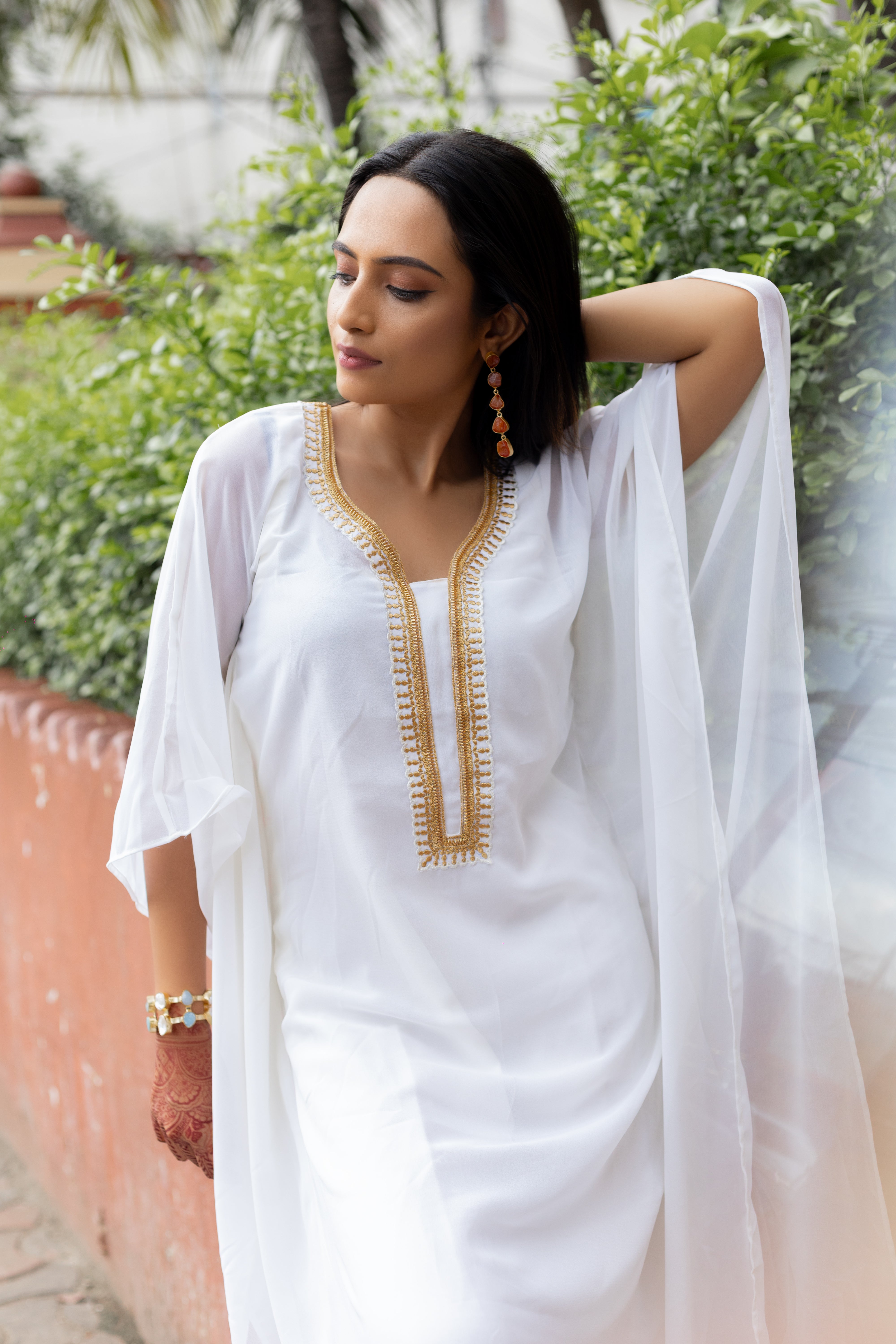 Women's White Georgette Kaftan - Keya Seth Exclusive