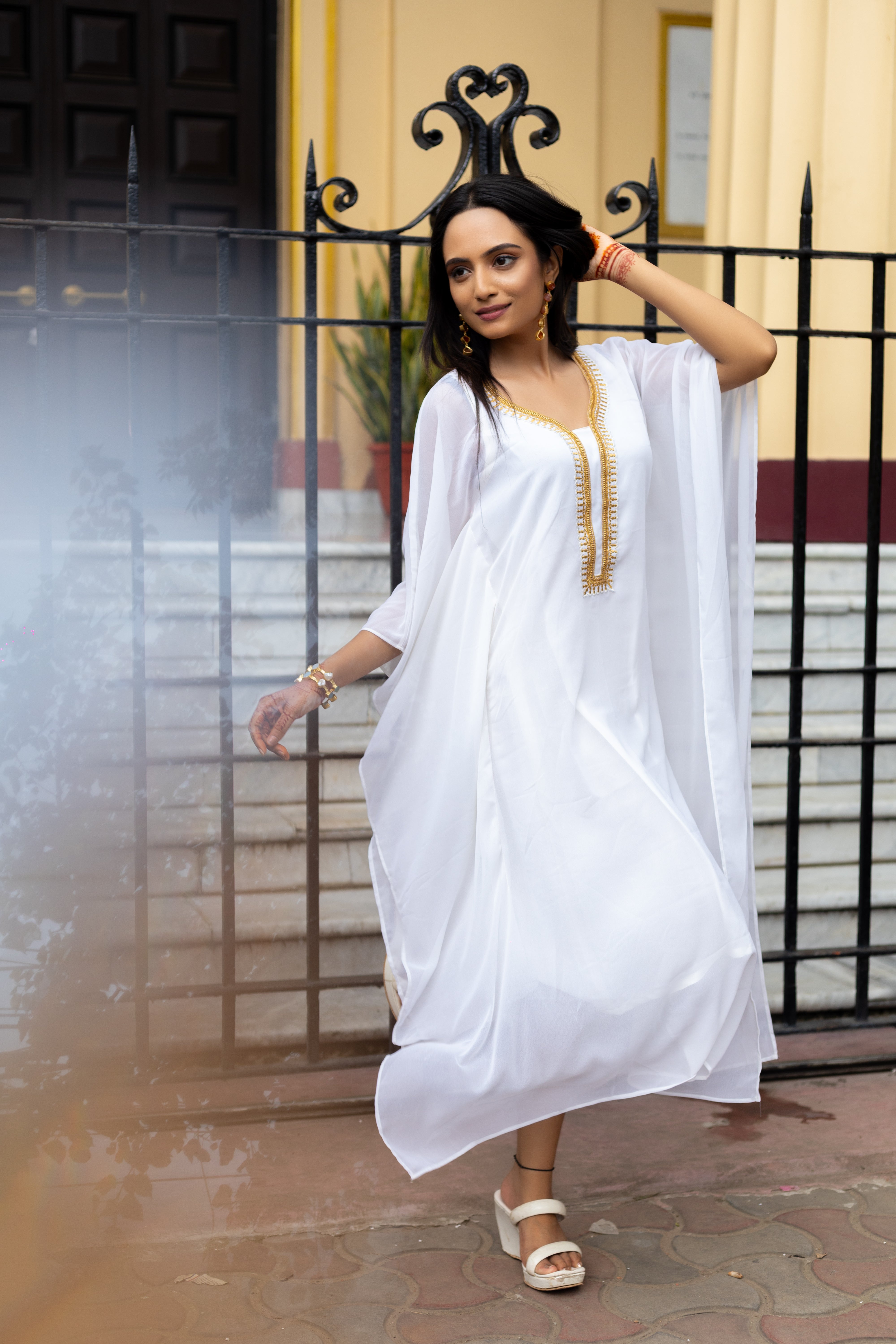 Women's White Georgette Kaftan - Keya Seth Exclusive