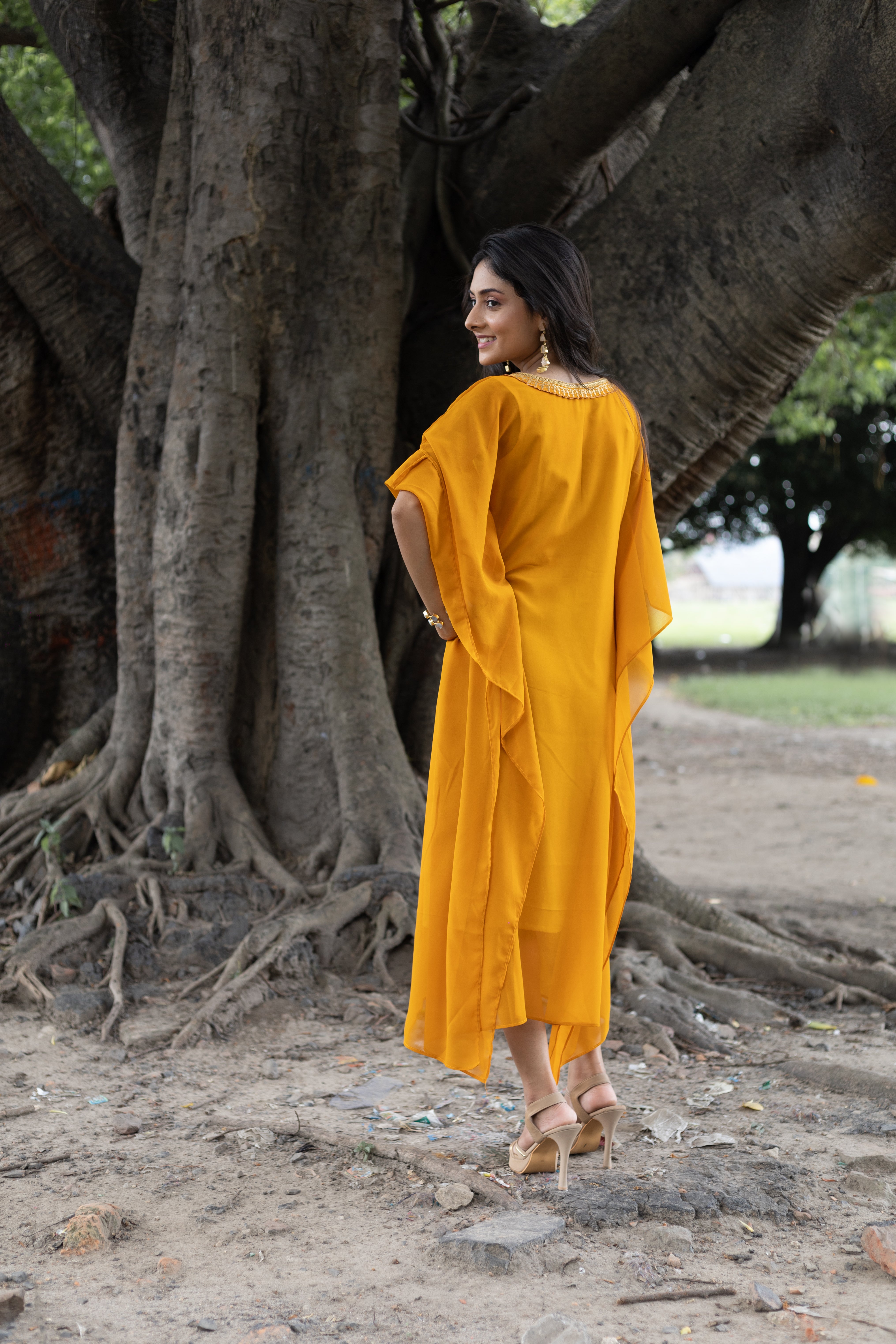 Women's Mustard Yellow Georgette Kaftan - Keya Seth Exclusive