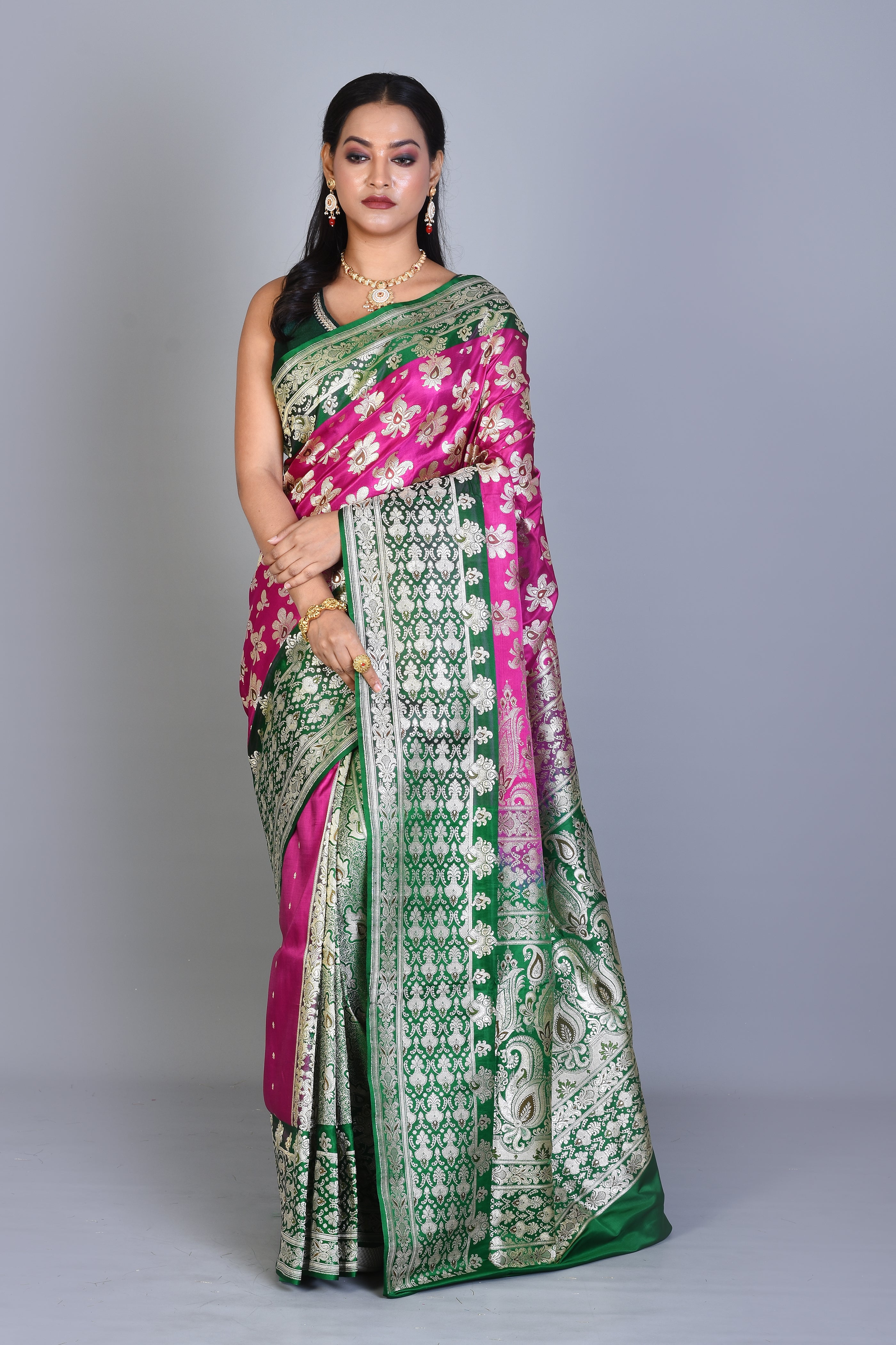 Magenta Patli Pallu Banarasi Silk Saree with Blouse Piece - Keya Seth Exclusive