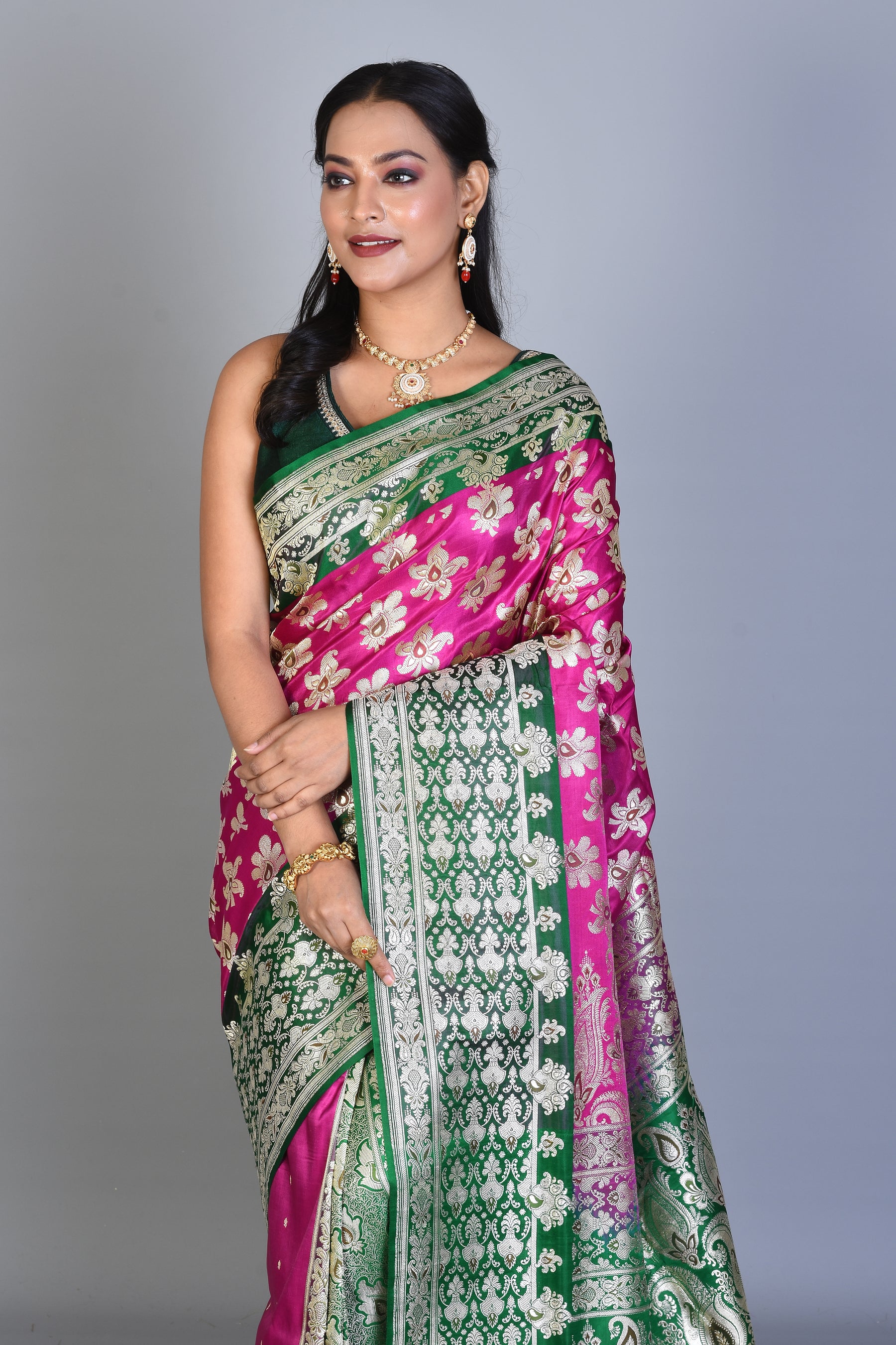 Magenta Patli Pallu Banarasi Silk Saree with Blouse Piece - Keya Seth Exclusive