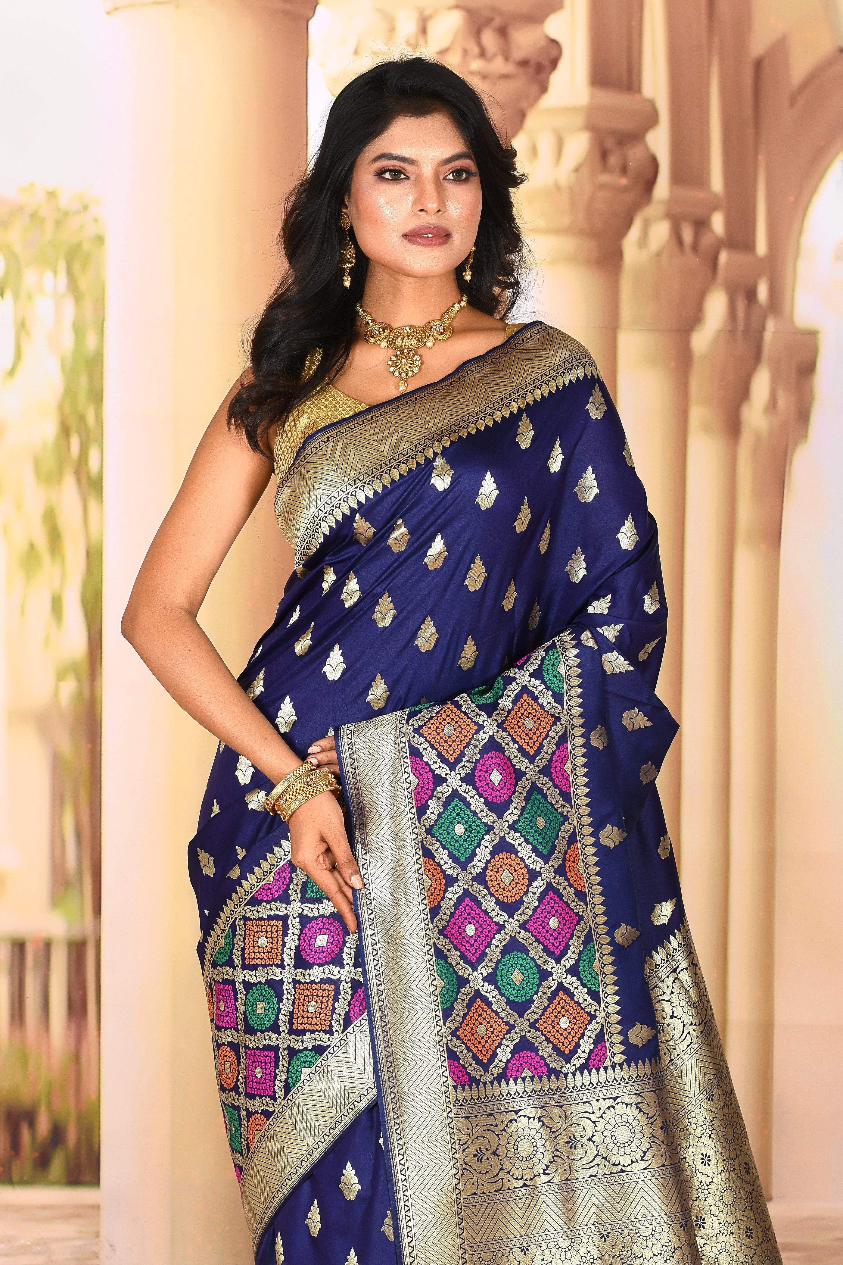 Navy Blue Designer Semi Silk Saree - Keya Seth Exclusive