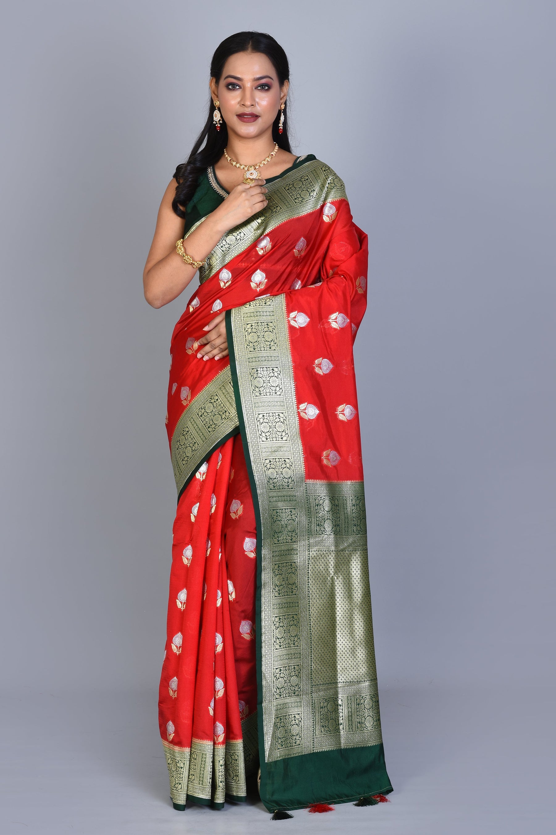 Red Tissue Saree with Blouse Piece - Keya Seth Exclusive