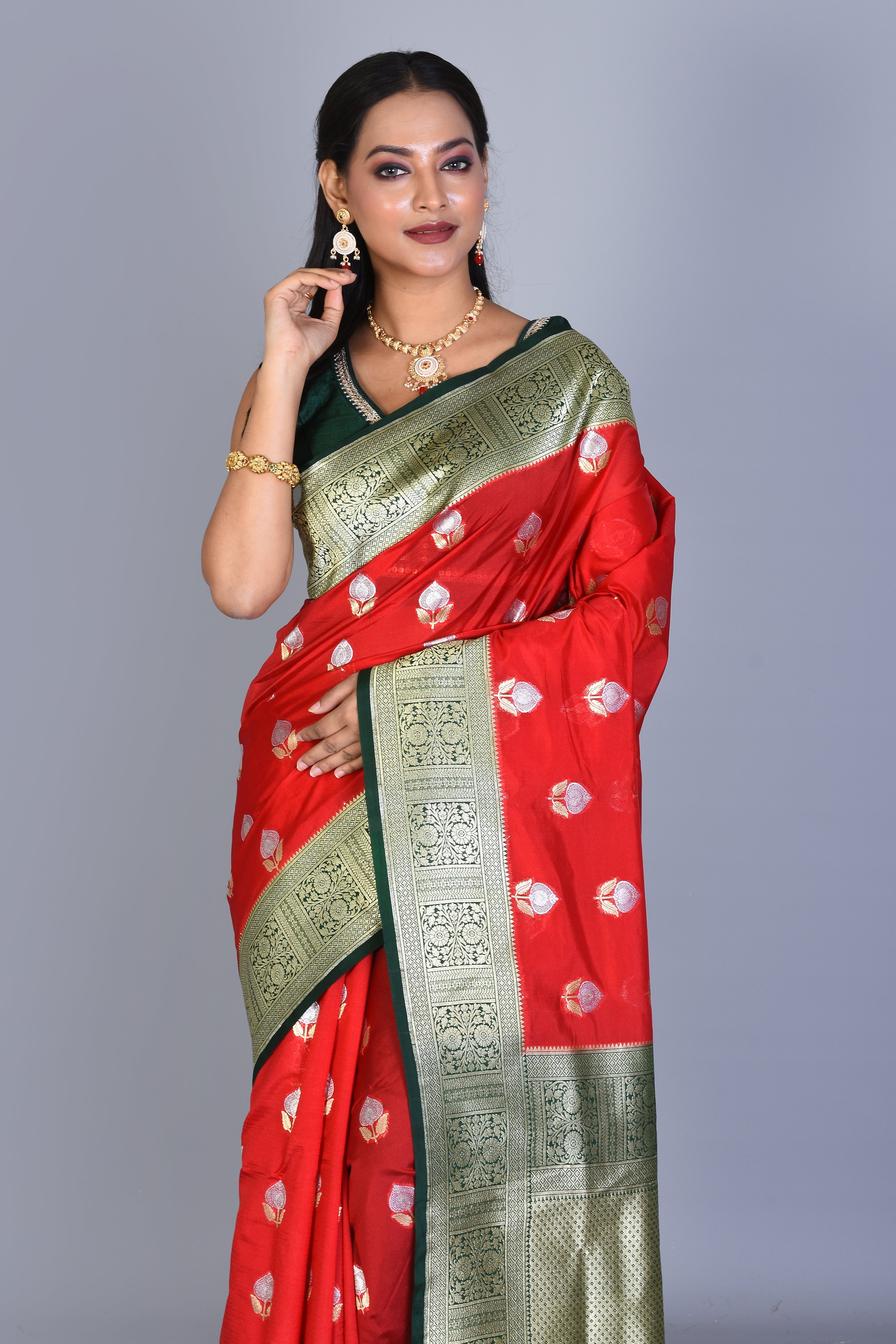 Red Tissue Saree with Blouse Piece - Keya Seth Exclusive