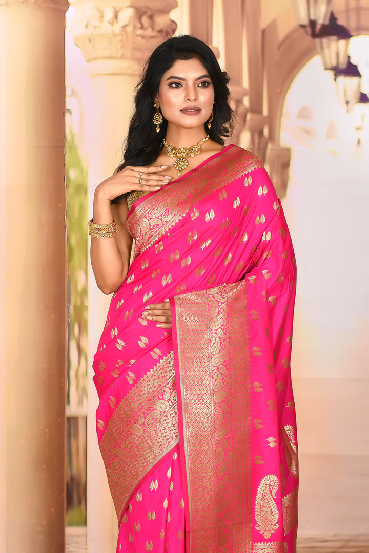 Bright Pink Designer Semi Silk Saree - Keya Seth Exclusive