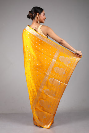 Yellow Blended Satin Silk Saree