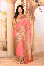 Load image into Gallery viewer, Bright Peach Designer Semi Silk Saree - Keya Seth Exclusive
