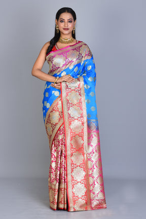 Blue Half & Half Banarasi Silk Saree with Blouse Piece - Keya Seth Exclusive