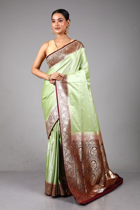 Pesta Green Satin Silk Saree