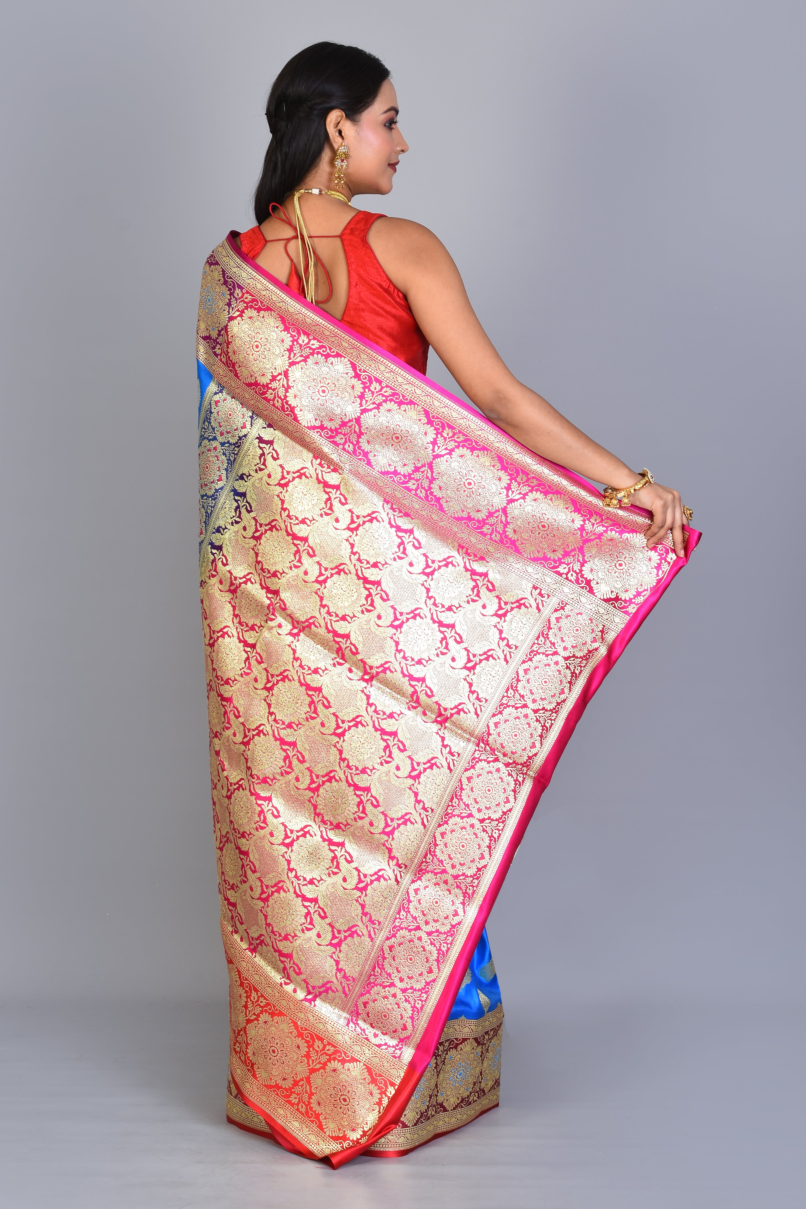 Blue Half & Half Banarasi Silk Saree with Blouse Piece - Keya Seth Exclusive