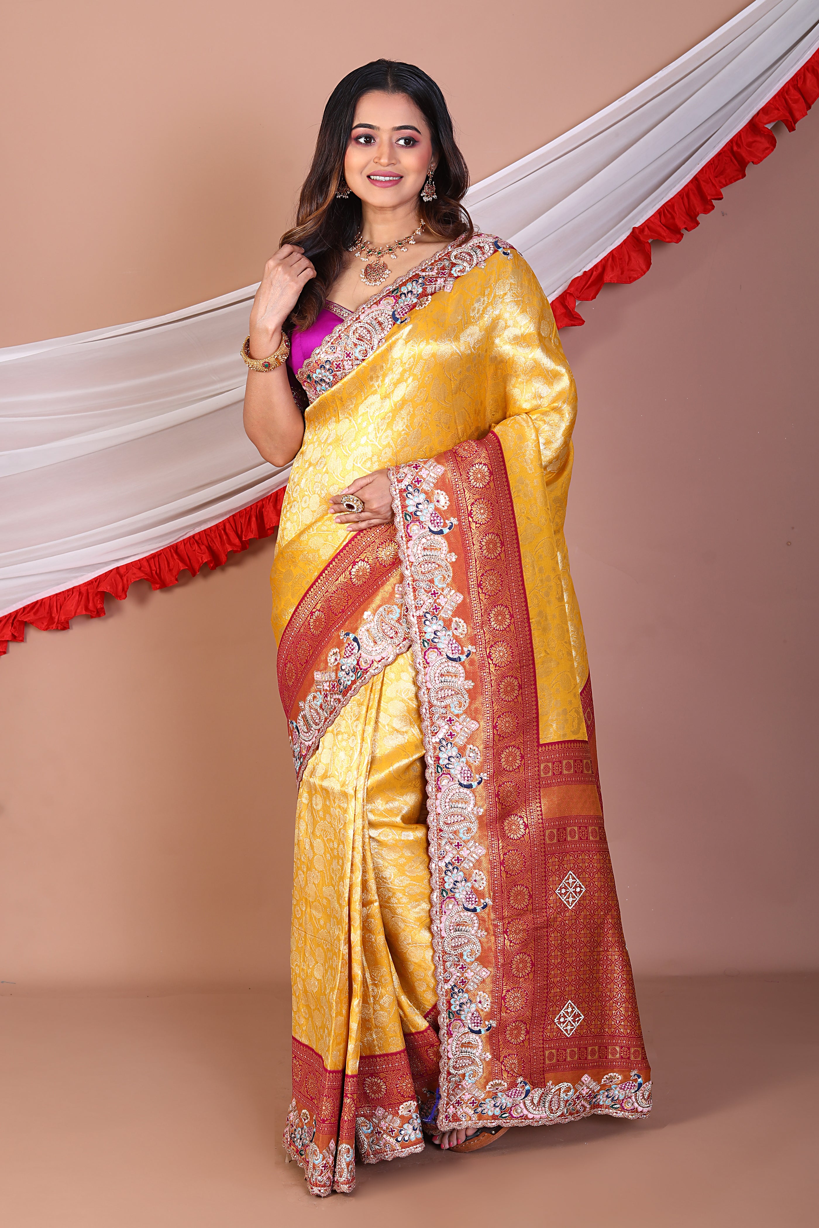 Mustard Blended Tissue Saree - Keya Seth Exclusive