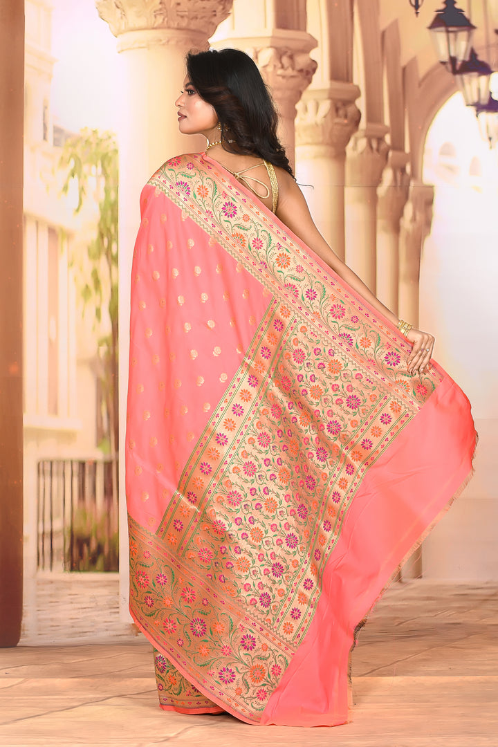 Bright Peach Designer Semi Silk Saree