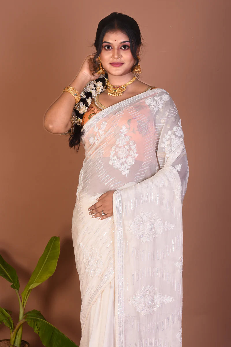 White Jimmy Choo Saree - Keya Seth Exclusive