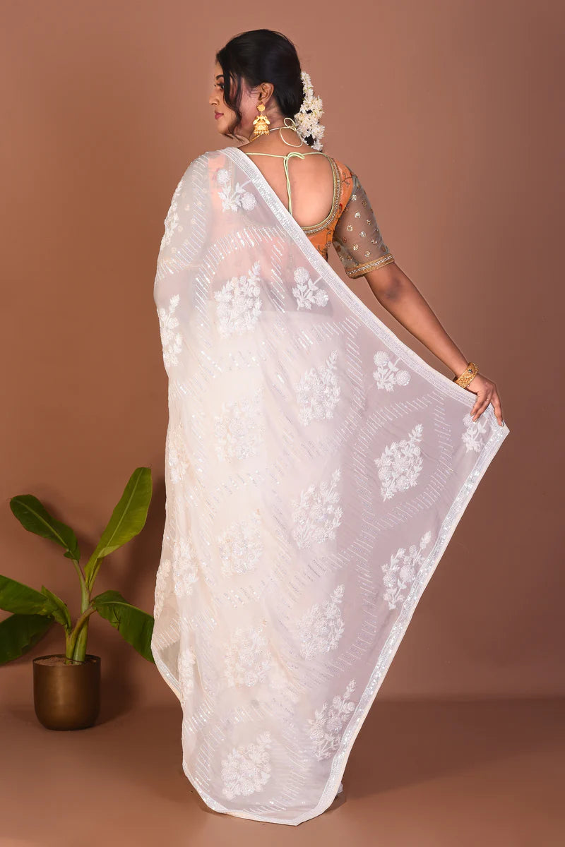 White Jimmy Choo Saree - Keya Seth Exclusive
