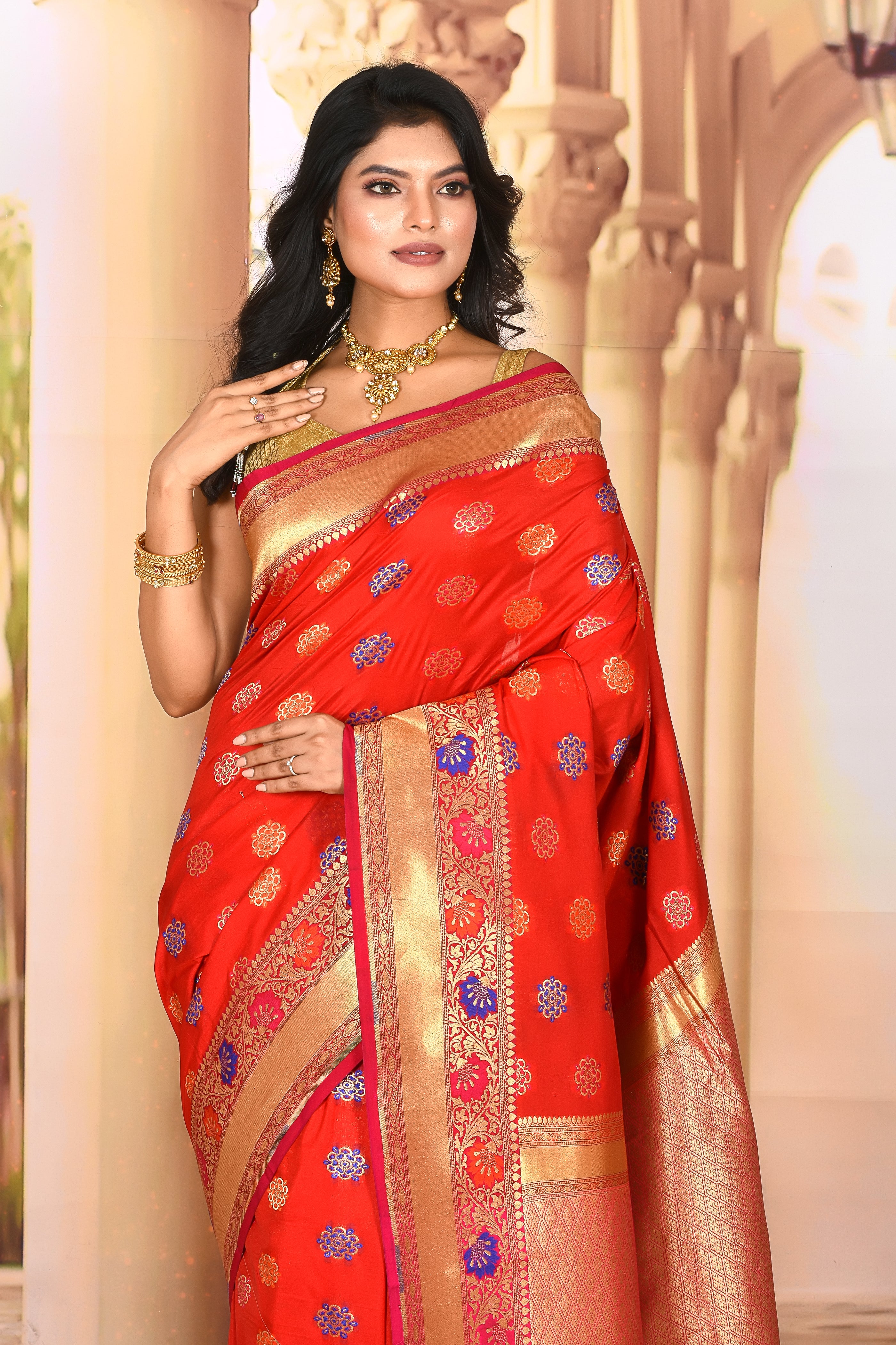 Crimson Red Designer Semi Silk Saree - Keya Seth Exclusive