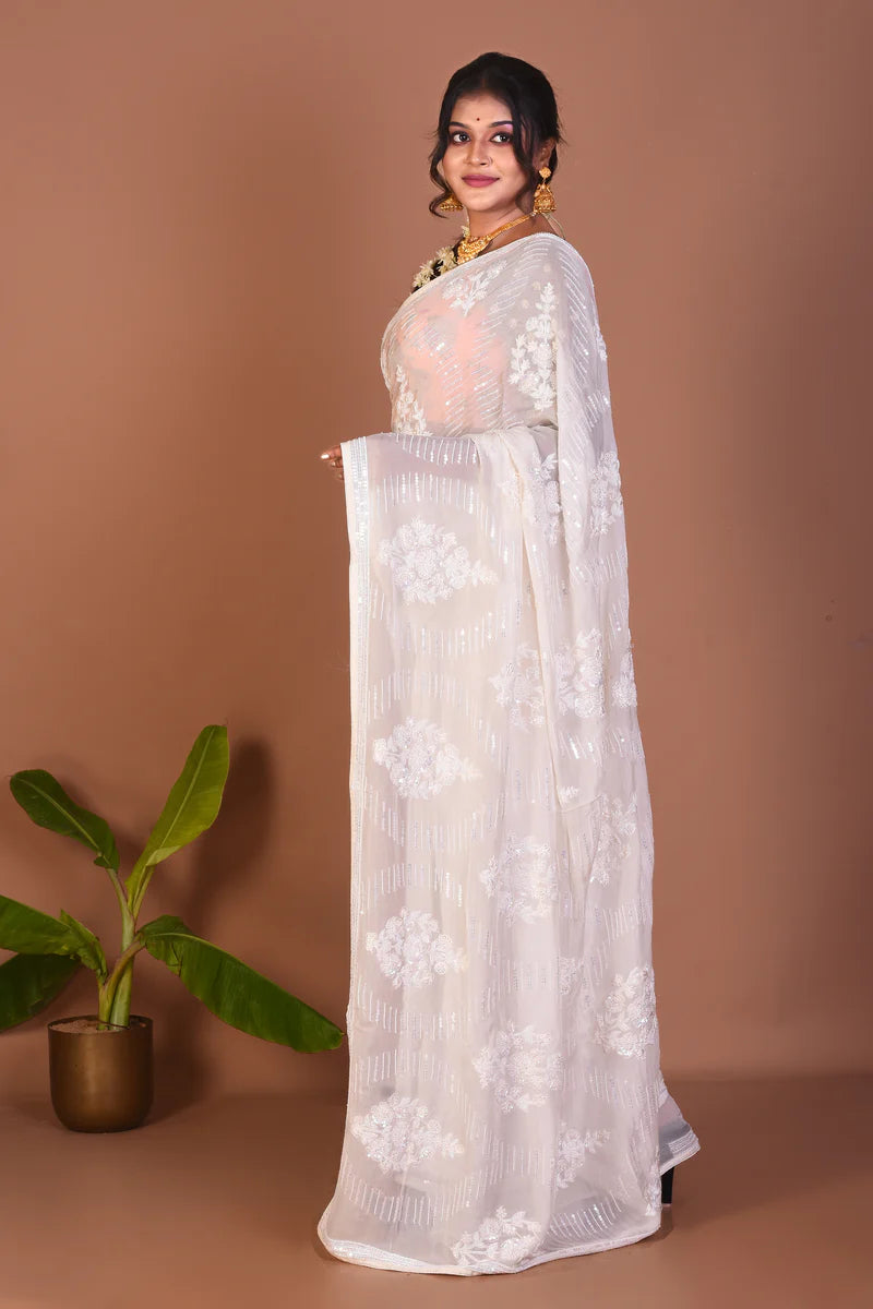 White Jimmy Choo Saree - Keya Seth Exclusive