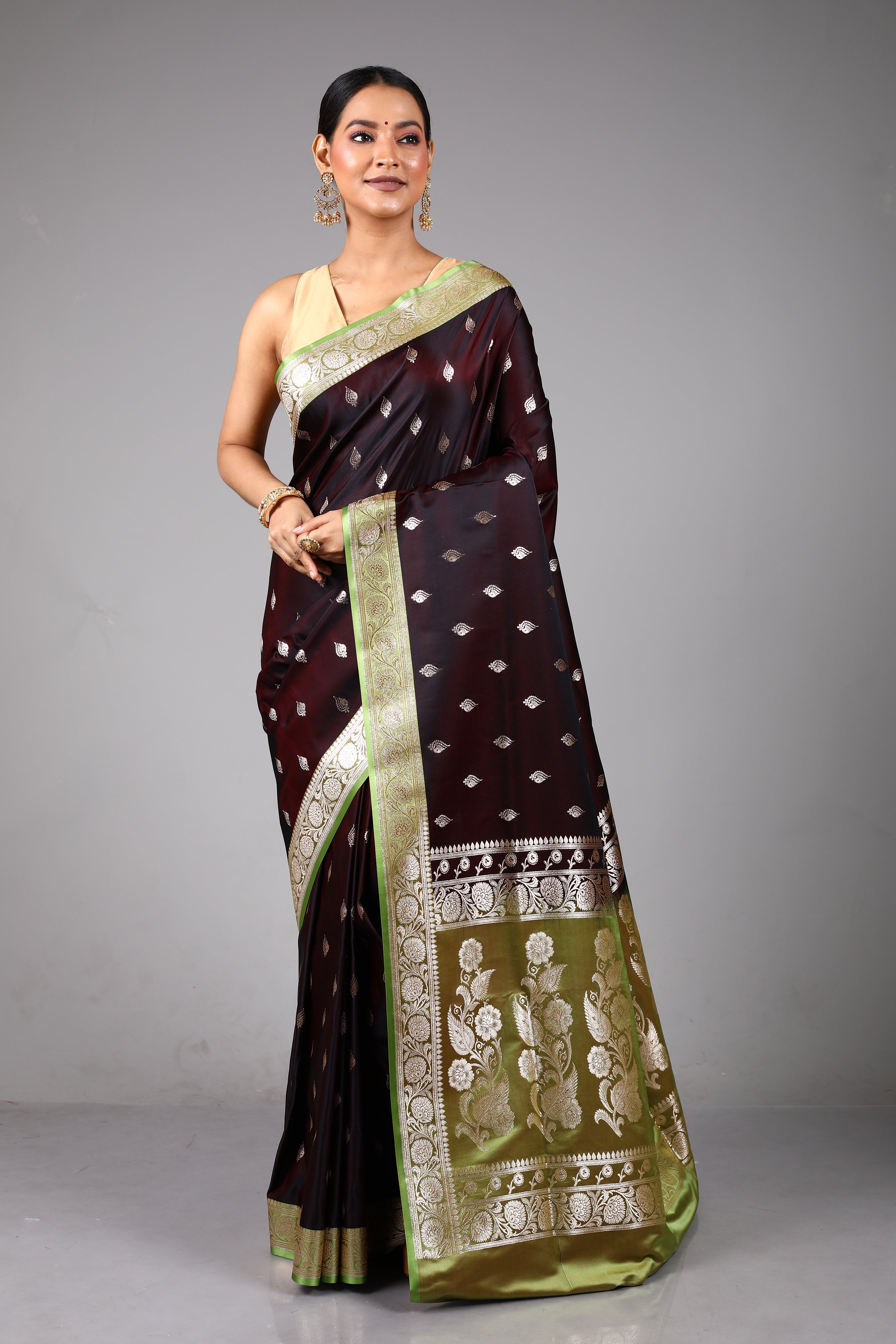Maroon Blended Satin Silk Saree