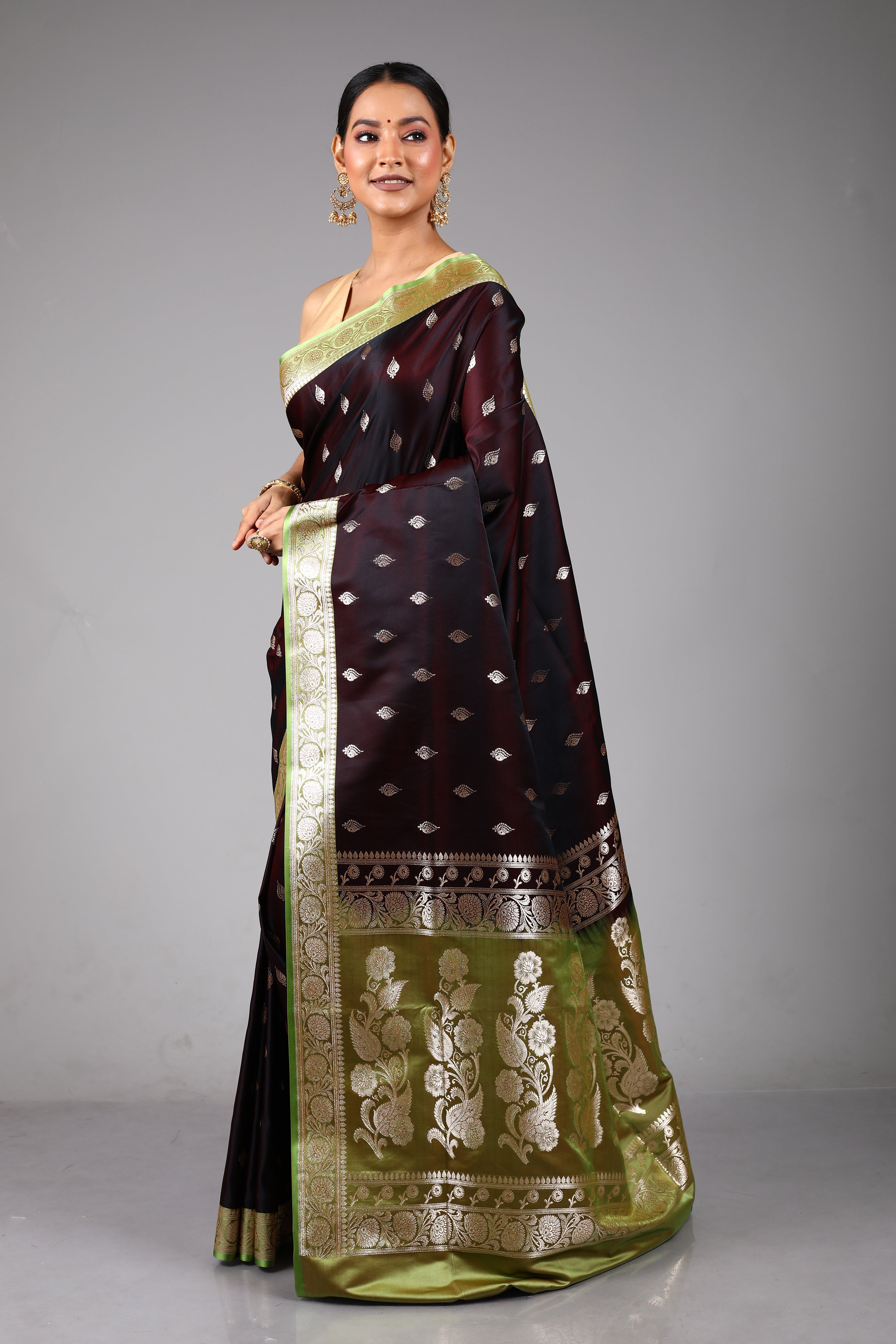Maroon Blended Satin Silk Saree
