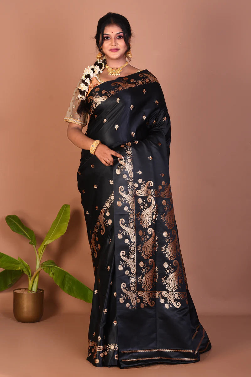 Black Blended Mashru Silk Saree - Keya Seth Exclusive