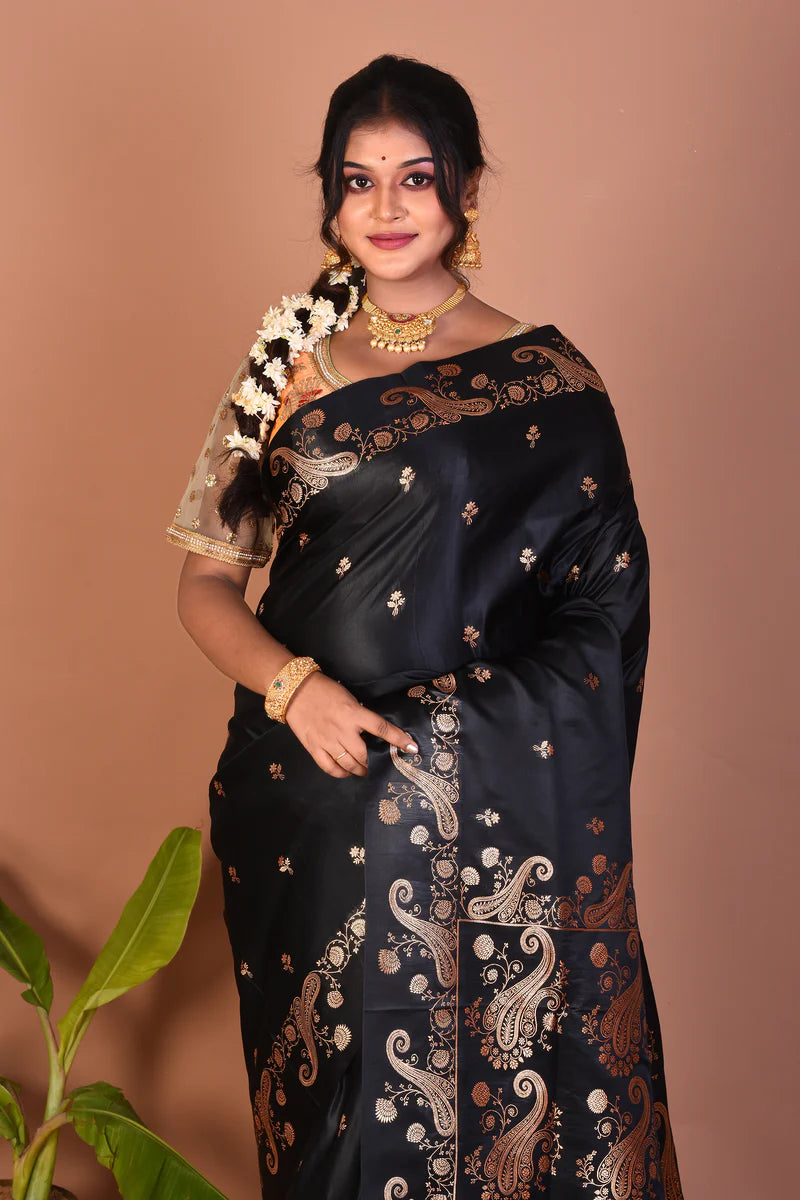 Black Blended Mashru Silk Saree - Keya Seth Exclusive