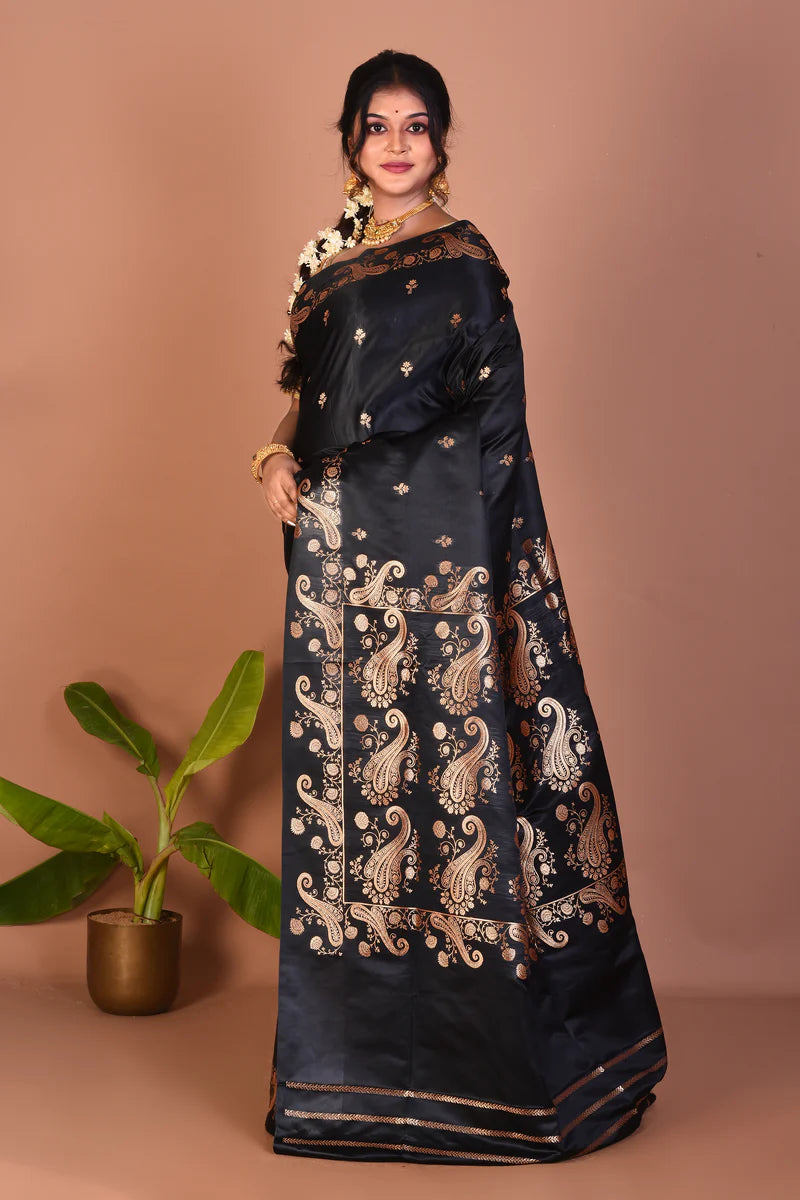 Black Blended Mashru Silk Saree - Keya Seth Exclusive