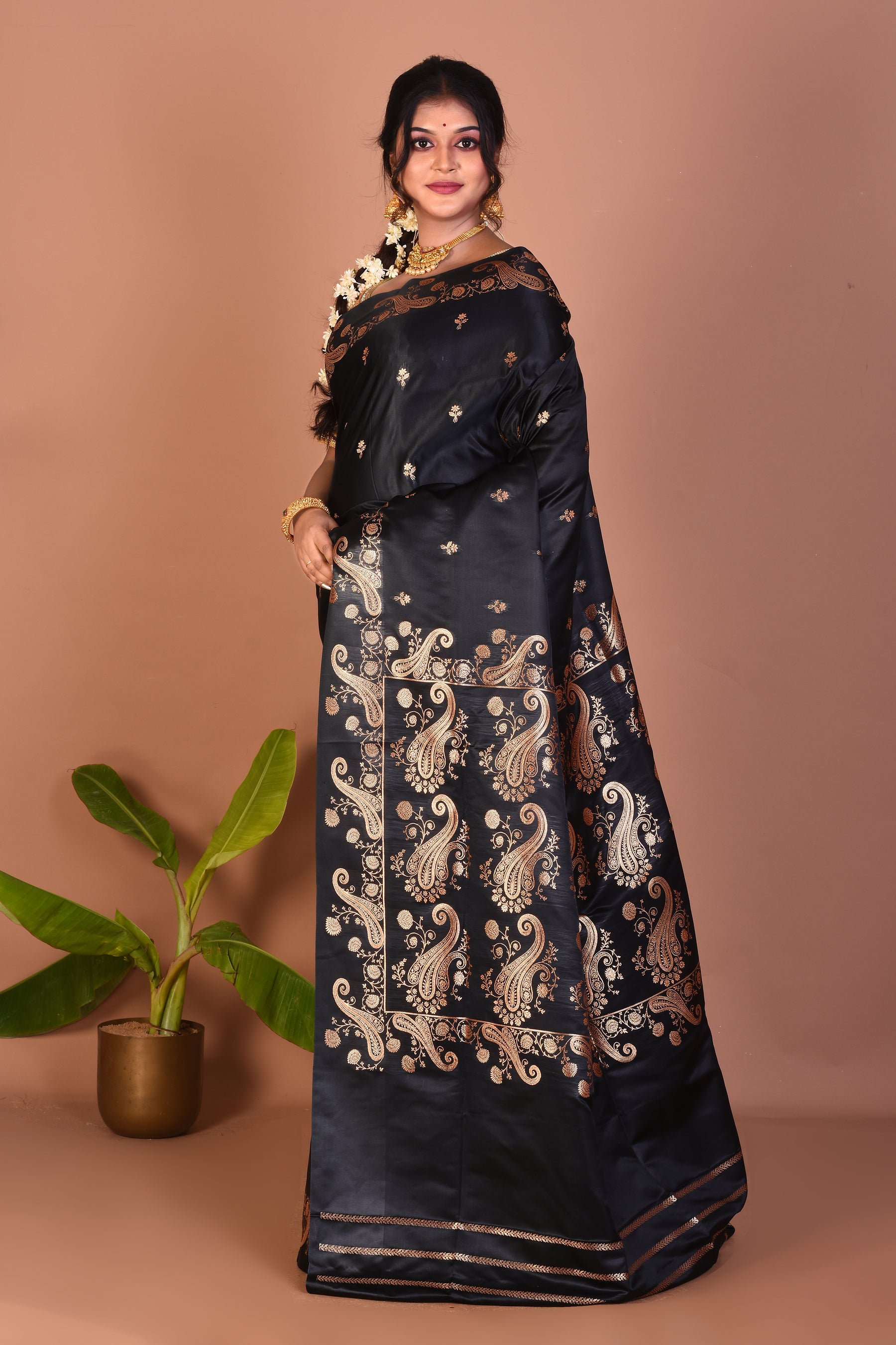 Black Blended Mashru Silk Saree - Keya Seth Exclusive
