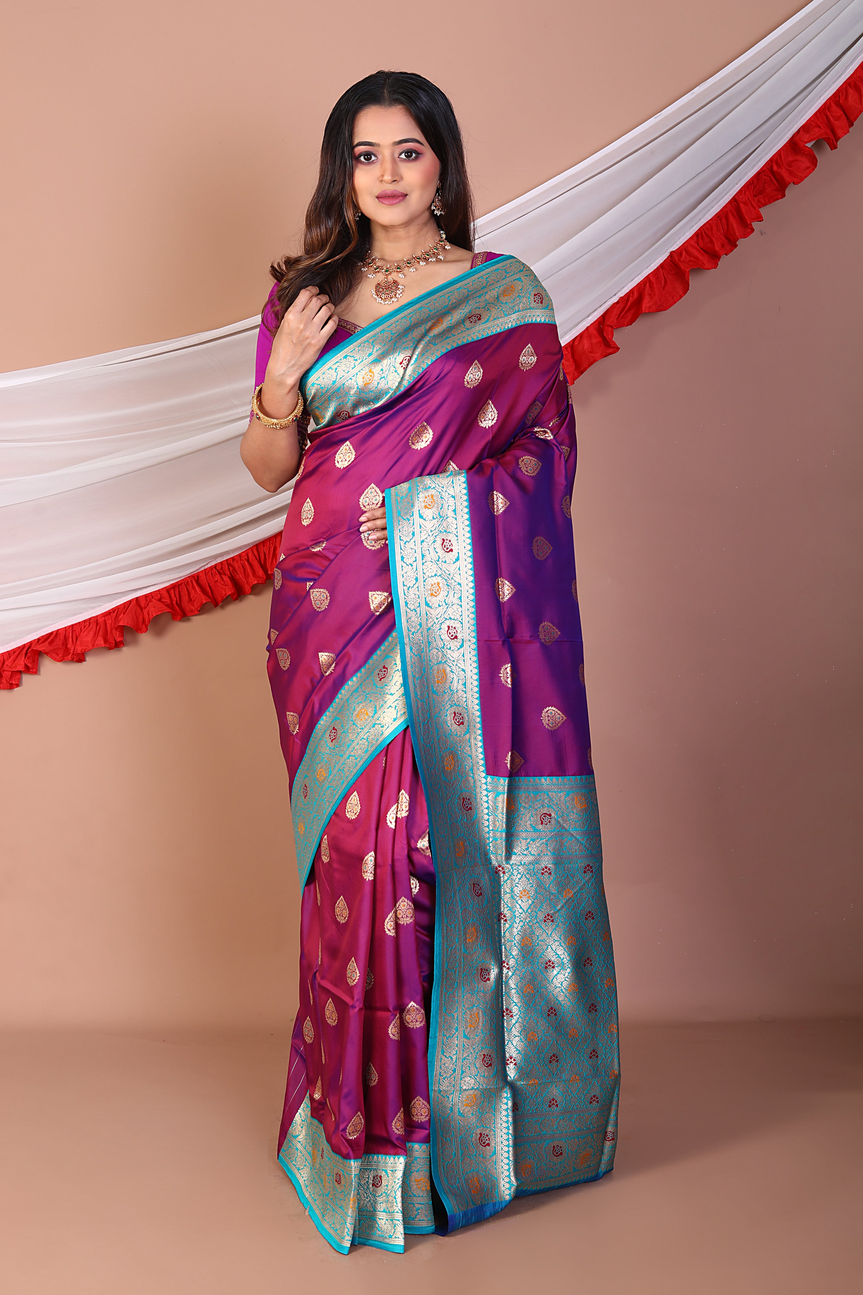 Dual Tone Magenta Blended Mashru Silk - Keya Seth Exclusive