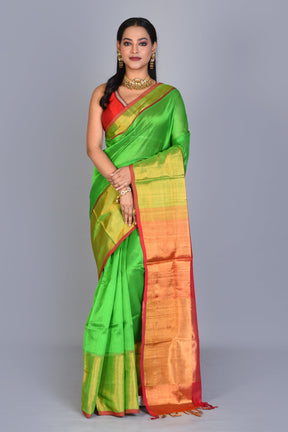 Green Blended Silk Saree with Blouse Piece - Keya Seth Exclusive