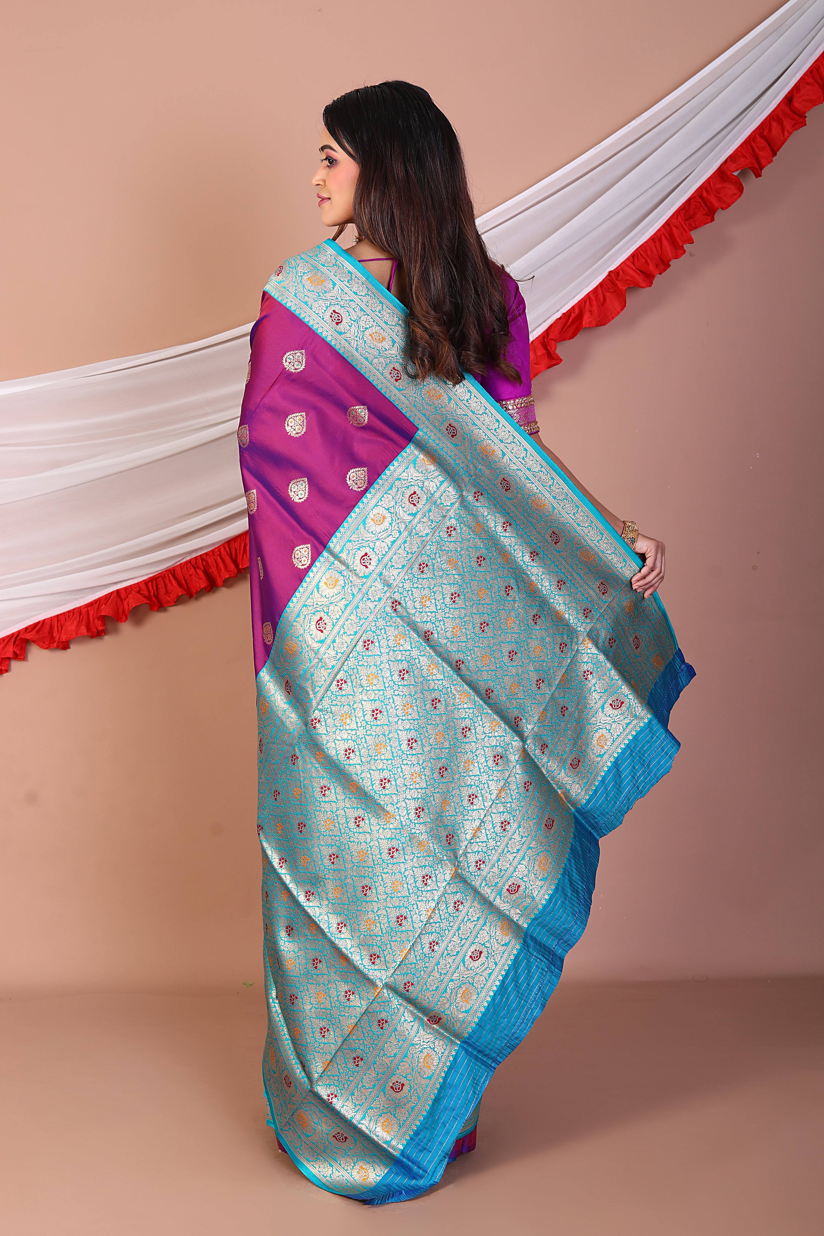 Dual Tone Magenta Blended Mashru Silk - Keya Seth Exclusive