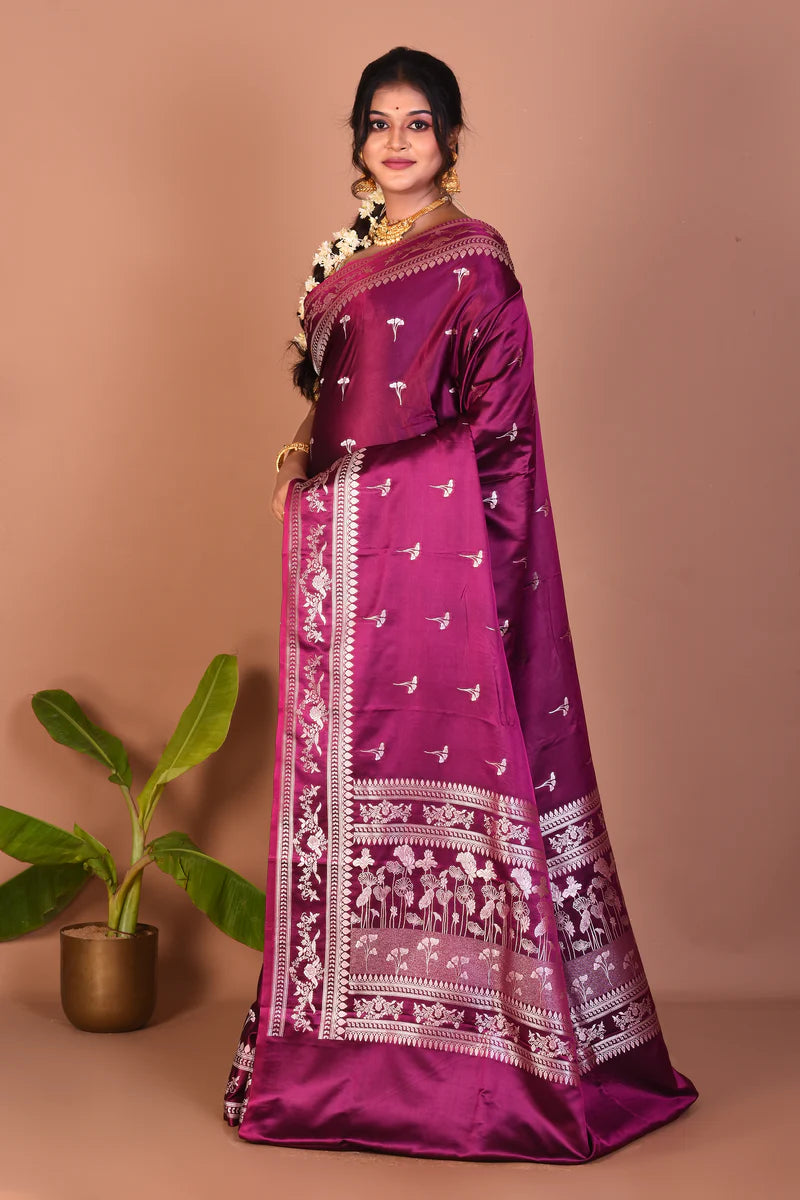 Magenta Blended Mashru Silk Saree - Keya Seth Exclusive
