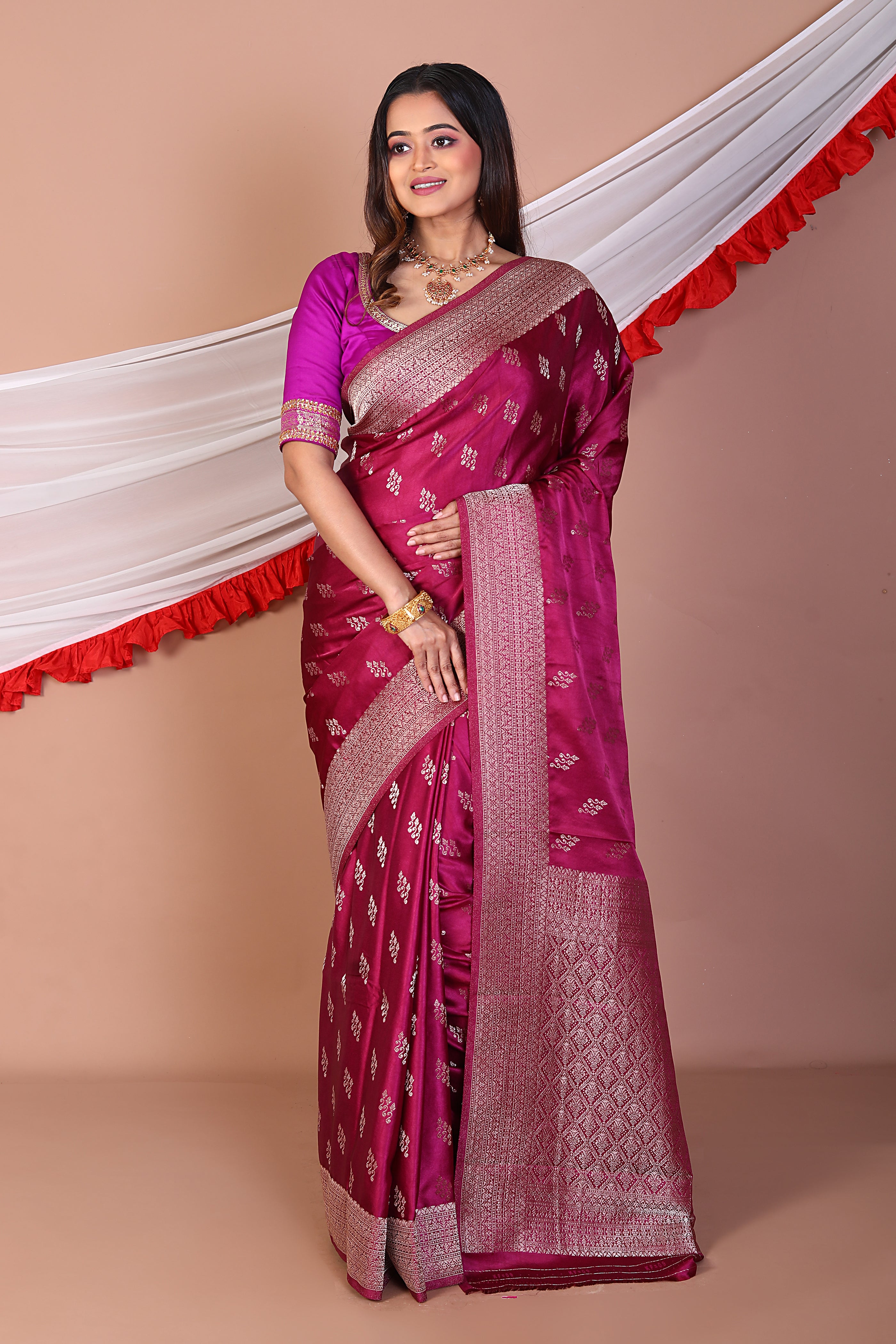 Wine Blended Mashru Silk Saree - Keya Seth Exclusive