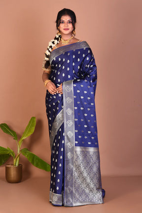 Navy Blue Blended Katan Saree - Keya Seth Exclusive