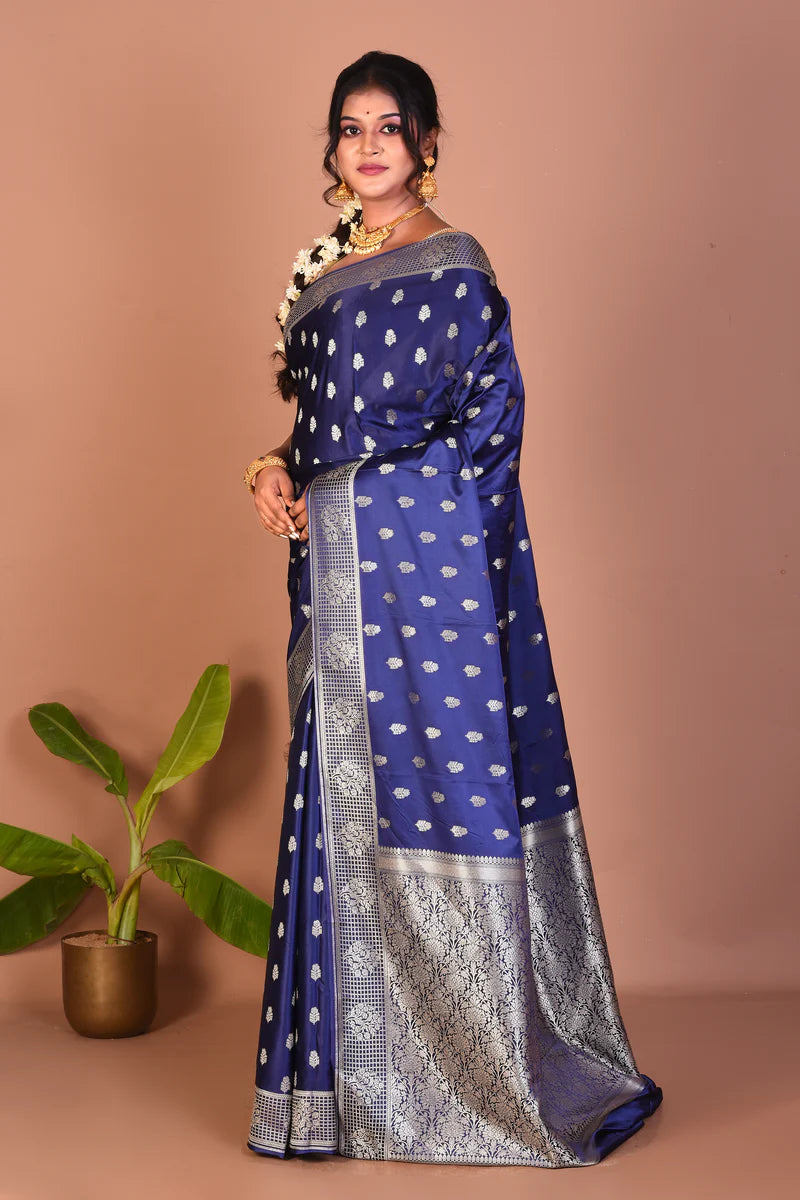 Navy Blue Blended Katan Saree - Keya Seth Exclusive