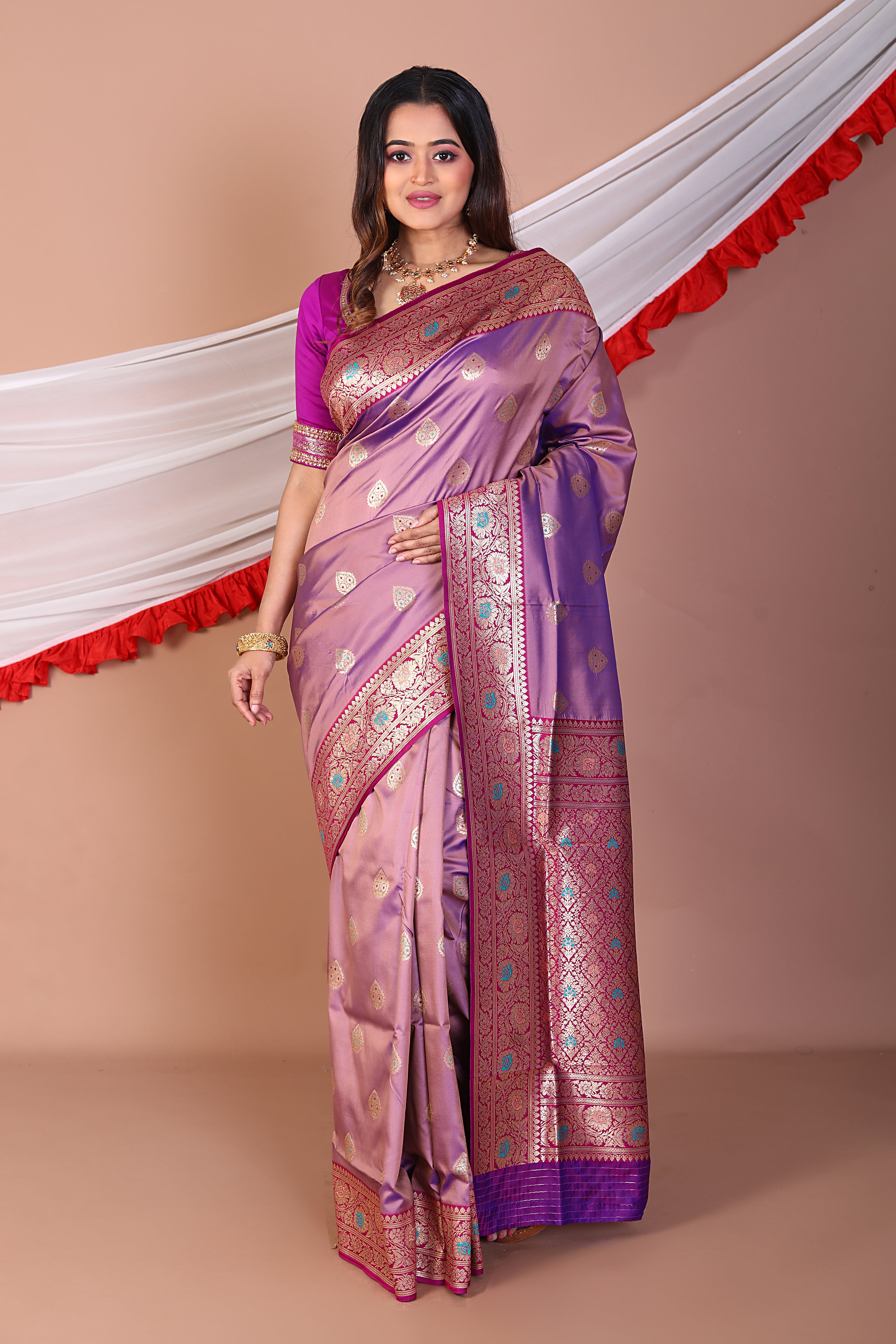 Dual Tone Lavender Blended Mashru Silk - Keya Seth Exclusive