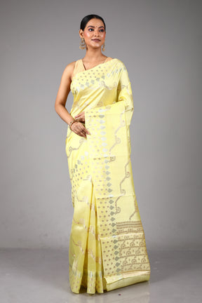 Lemon Yellow Pure Tissue Saree