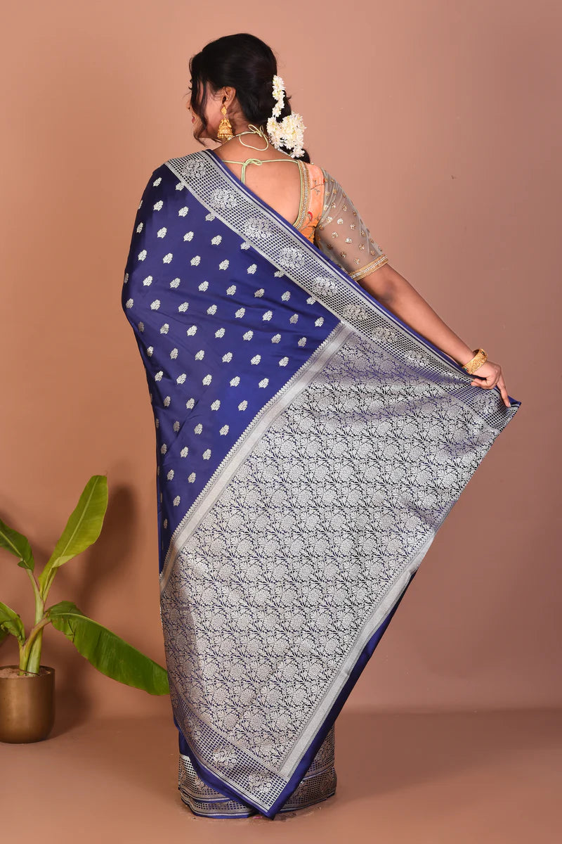 Navy Blue Blended Katan Saree - Keya Seth Exclusive