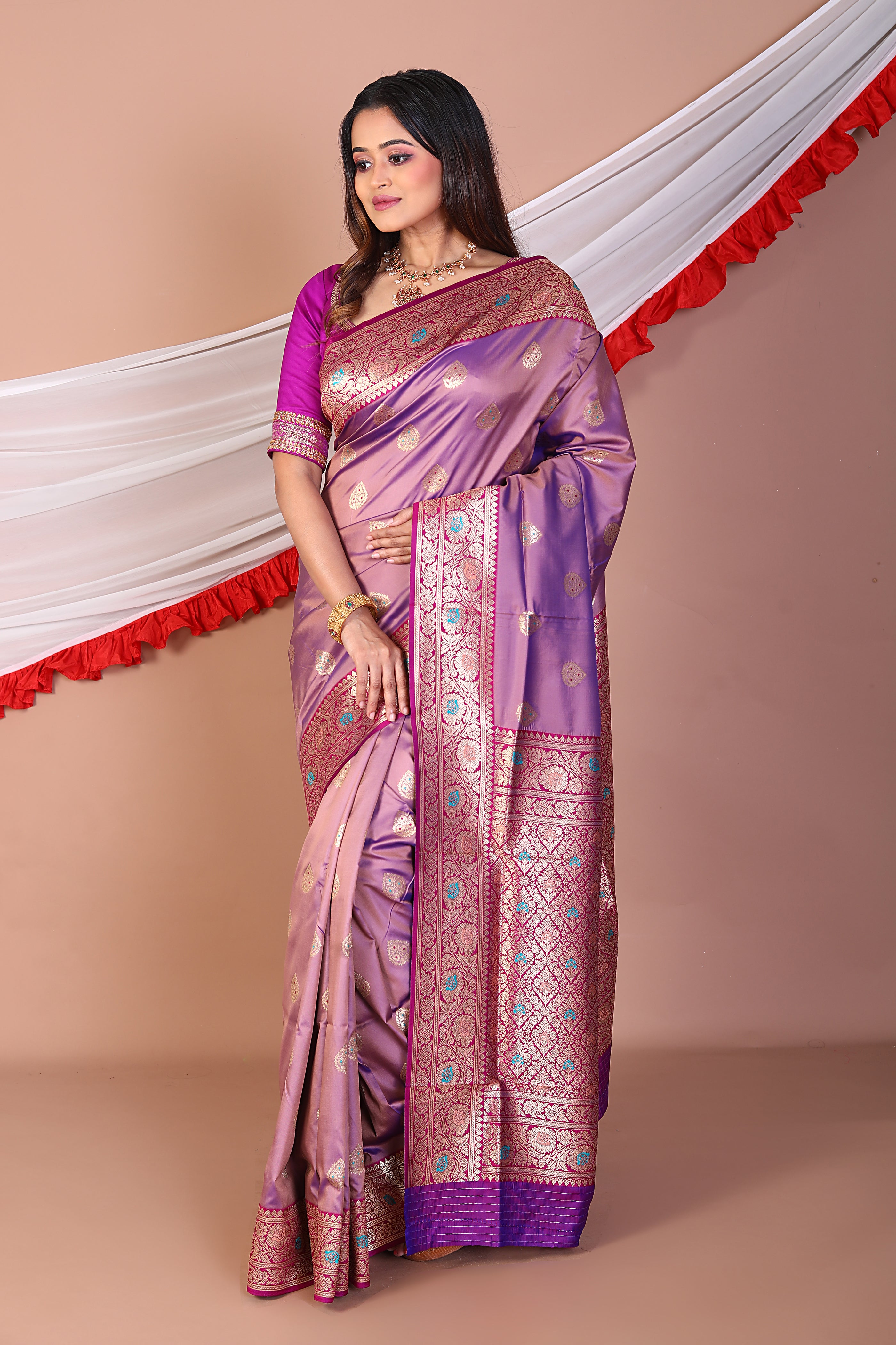Dual Tone Lavender Blended Mashru Silk - Keya Seth Exclusive
