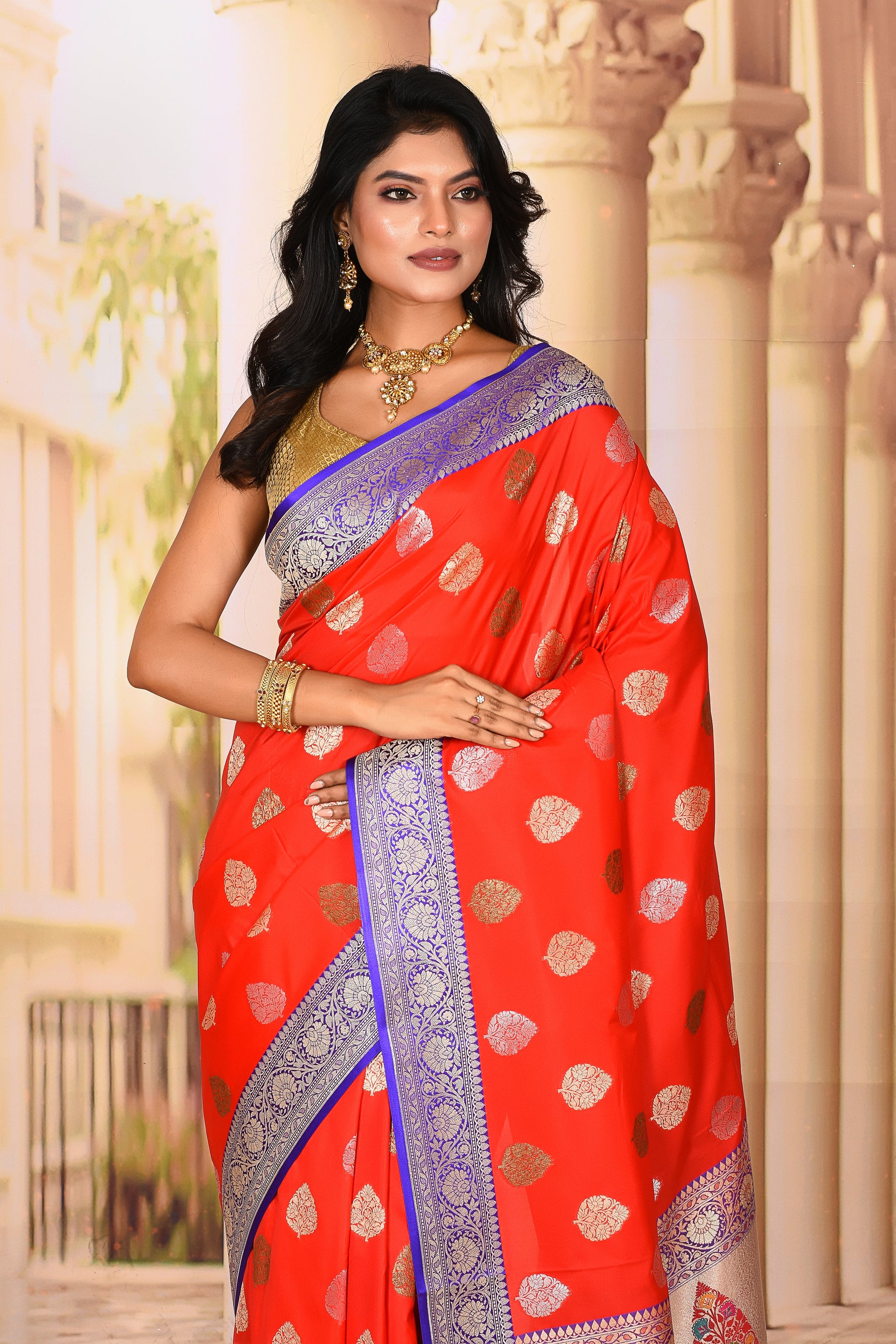 Designer Crimson Red Semi Silk Saree - Keya Seth Exclusive