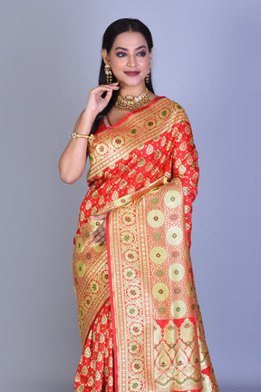 Red Meenakari Banarasi Saree with Blouse Piece - Keya Seth Exclusive