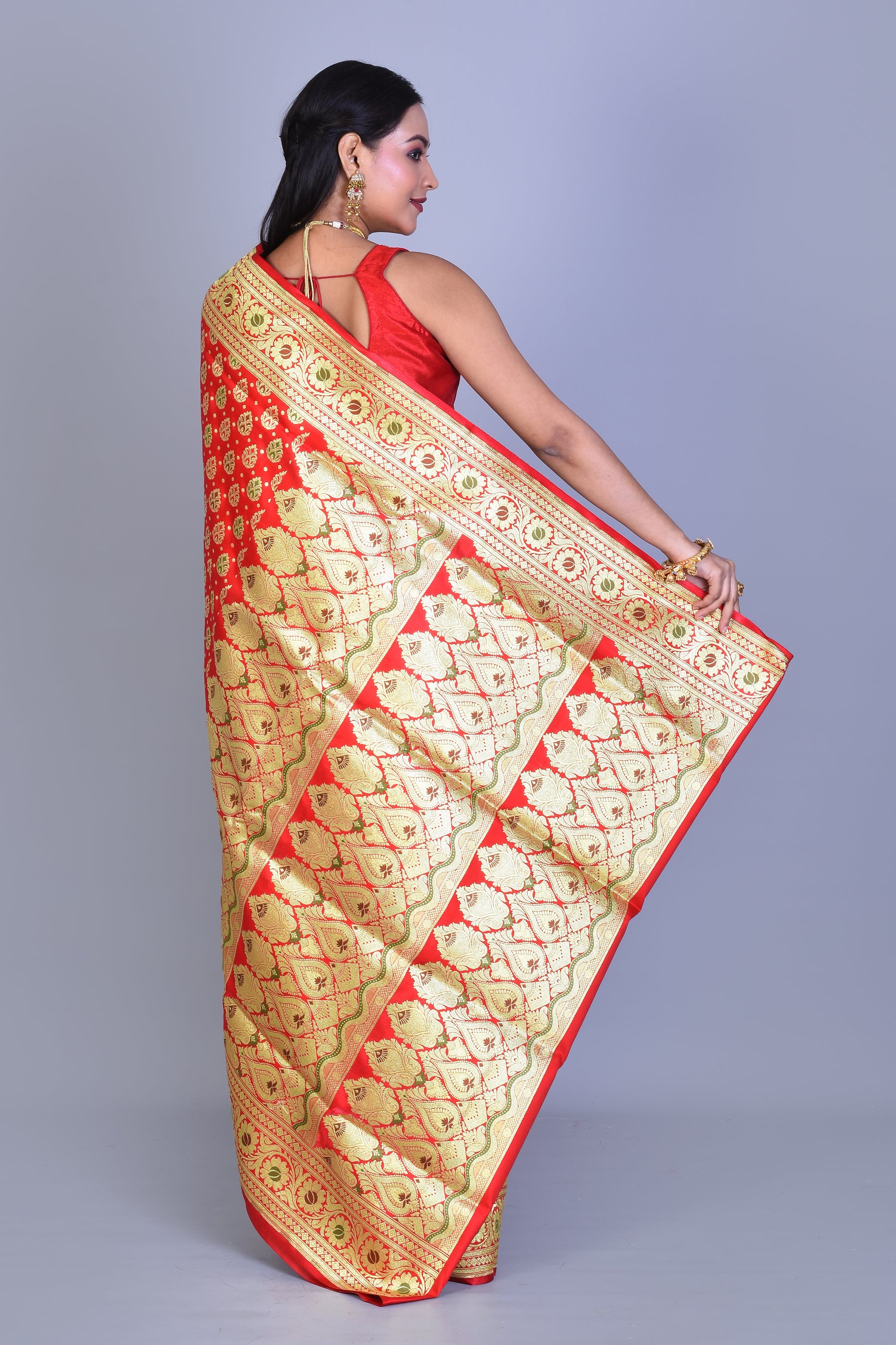 Red Meenakari Banarasi Saree with Blouse Piece - Keya Seth Exclusive