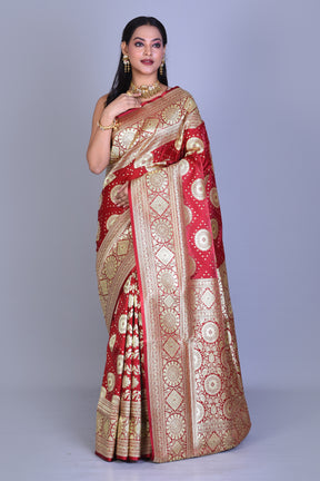 Red Banarasi Saree with Blouse Piece - Keya Seth Exclusive