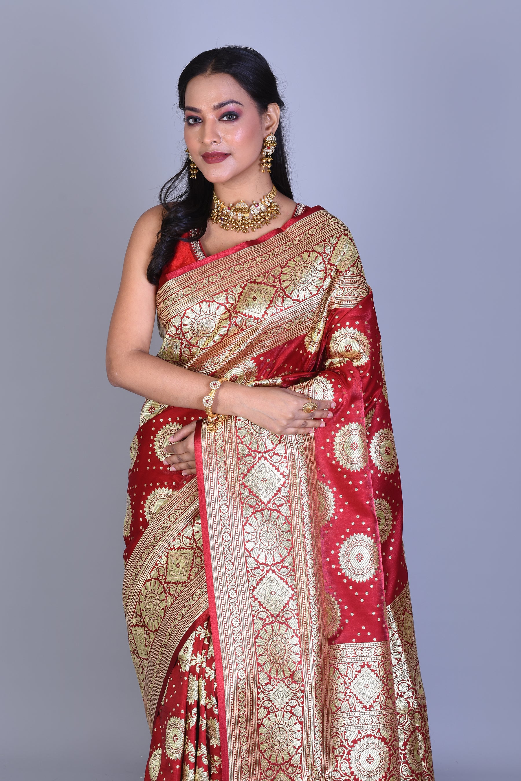 Red Banarasi Saree with Blouse Piece - Keya Seth Exclusive