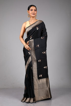 Black Blended Satin Silk Saree